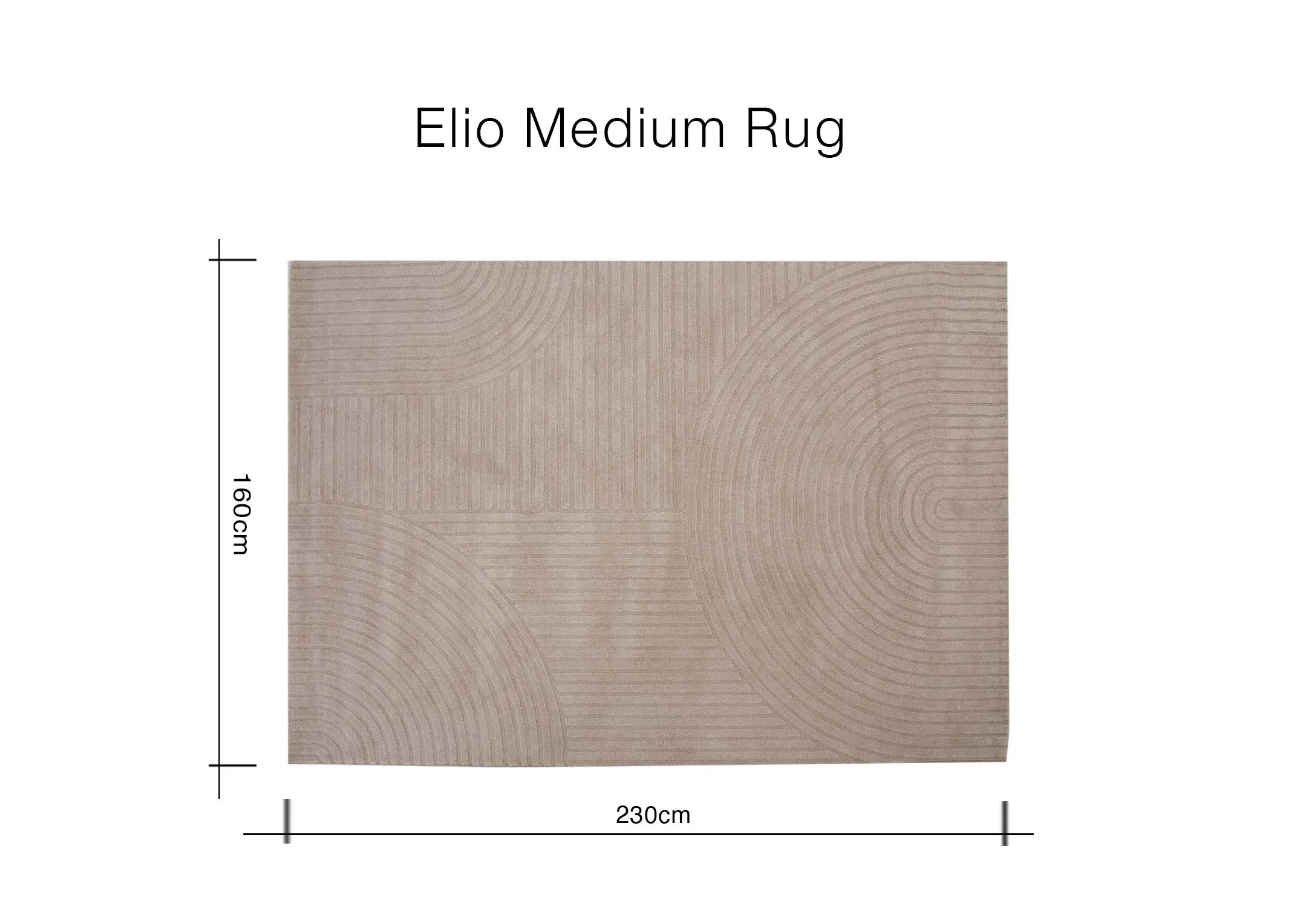 A dimension image of the Elio rug with 160cm x 230cm