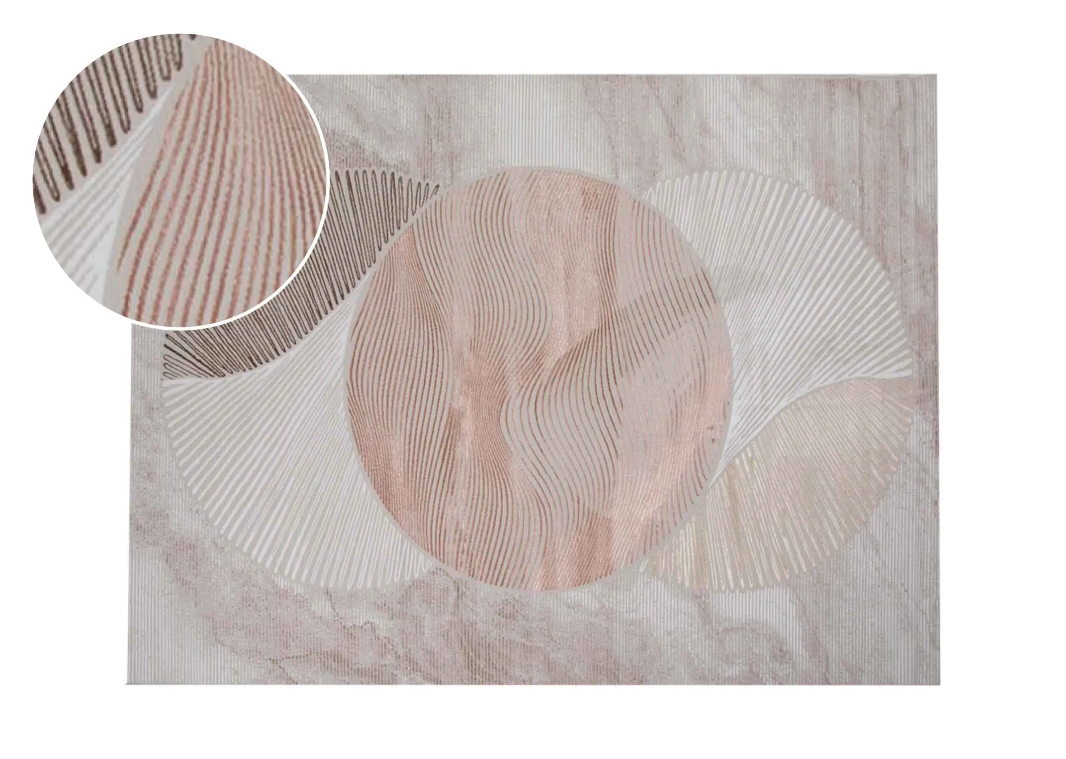 A beige rug with brown cream gold and orange metallic design from EZ Livings Creation range. Front iew