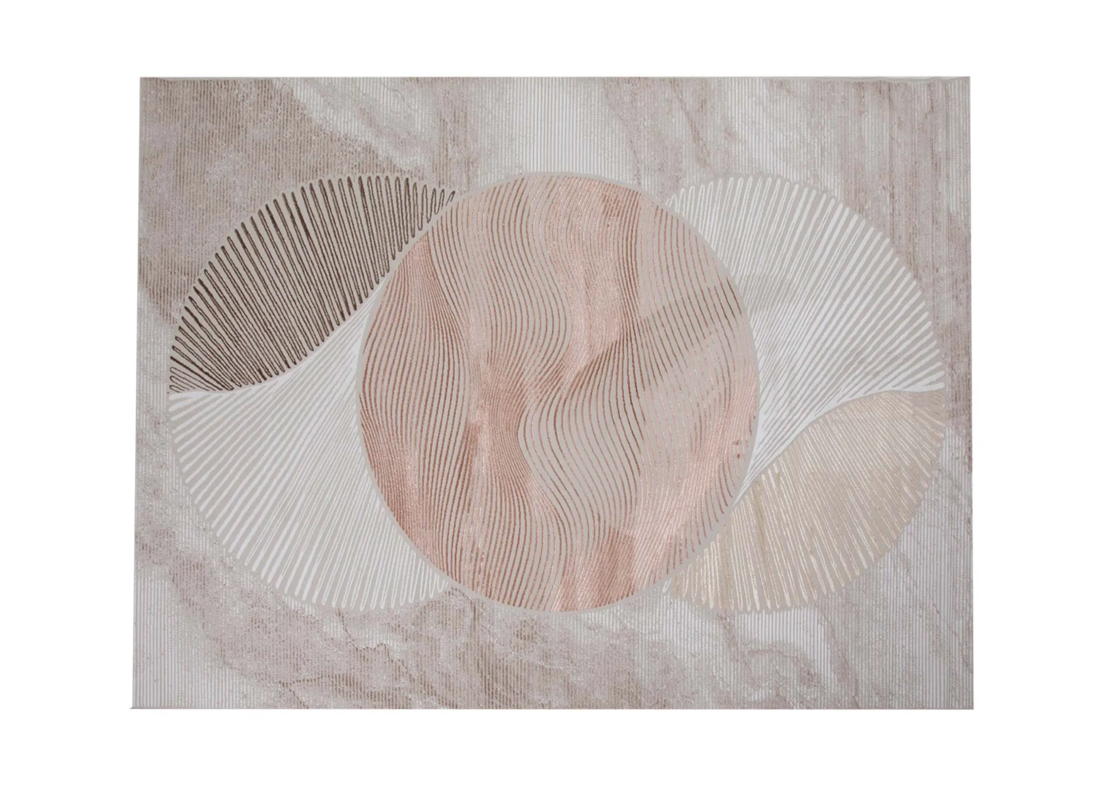 A beige rug with brown cream gold and orange metallic design from EZ Livings Creation range. Front iew