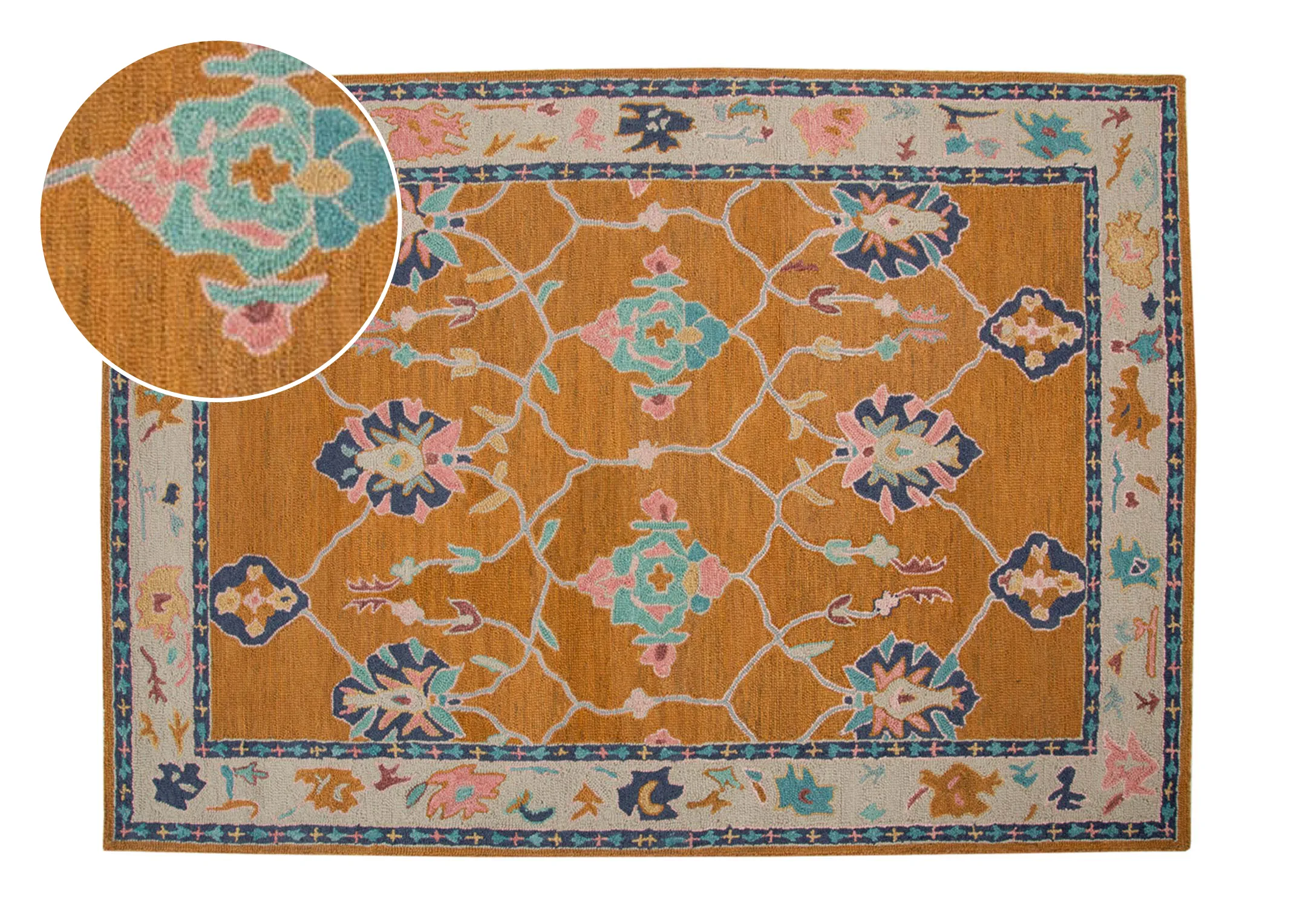 Gold & Blue Print 120cm x 170cm Small Rug - Raheba - EZ Living Furniture