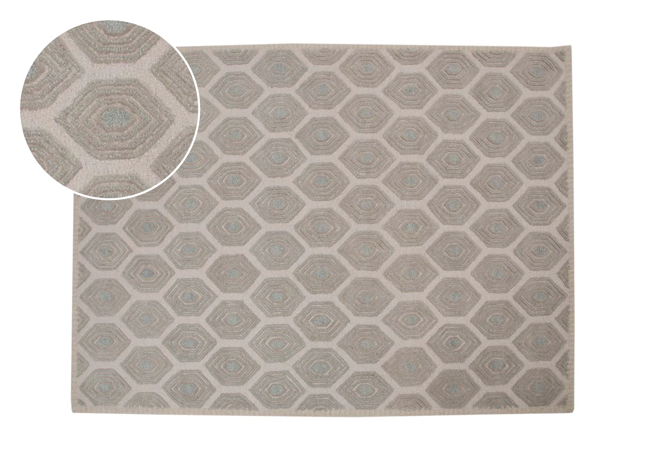 A beige honeycomb print rug from EZ Livings Elio range. Front view.