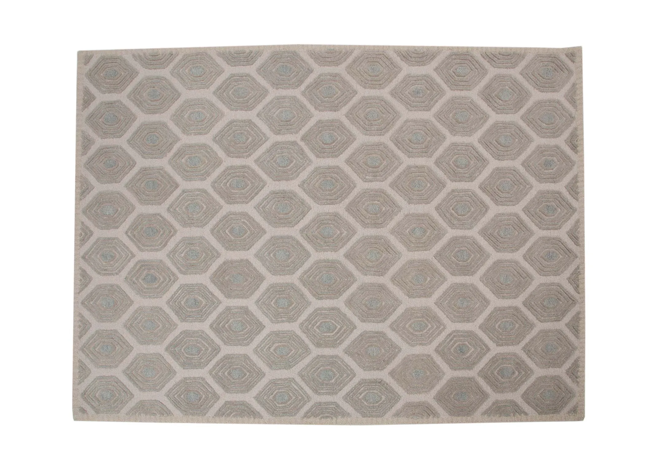A beige honeycomb print rug from EZ Livings Elio range. Front view.