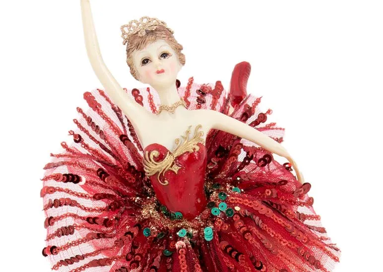 A musical ballerina from EZ Livings Christmas range. Closeup of porcelain style figurine