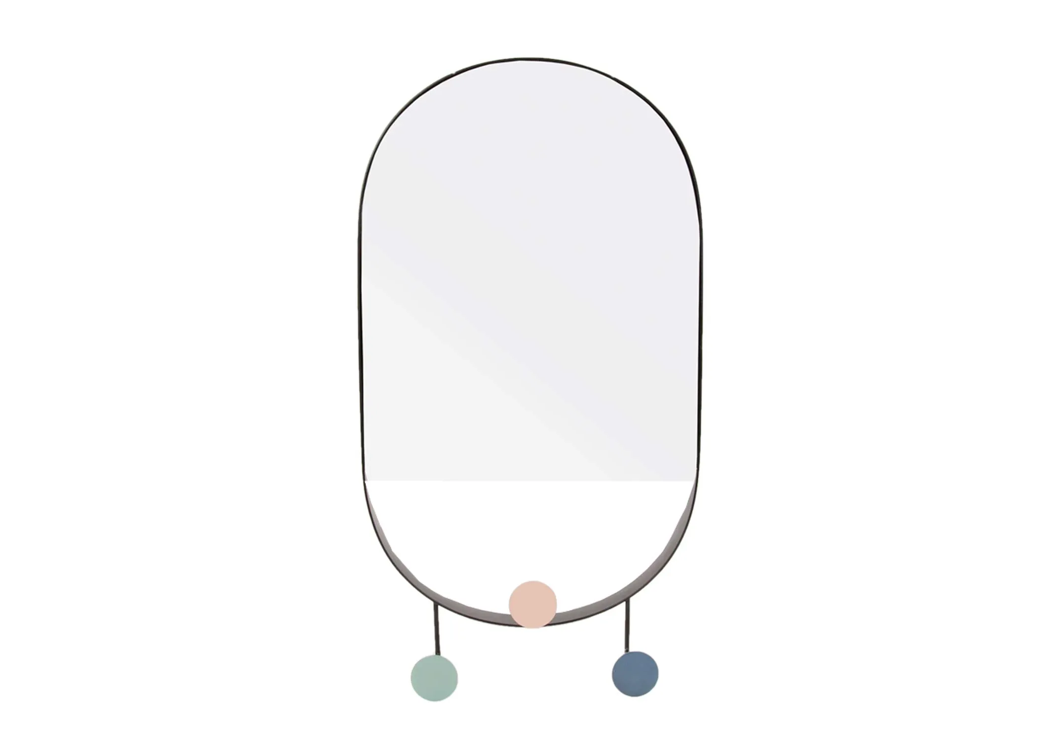 A dimension image of the Black Oval wall mirror with 36.5cm x 10cm x 68cm