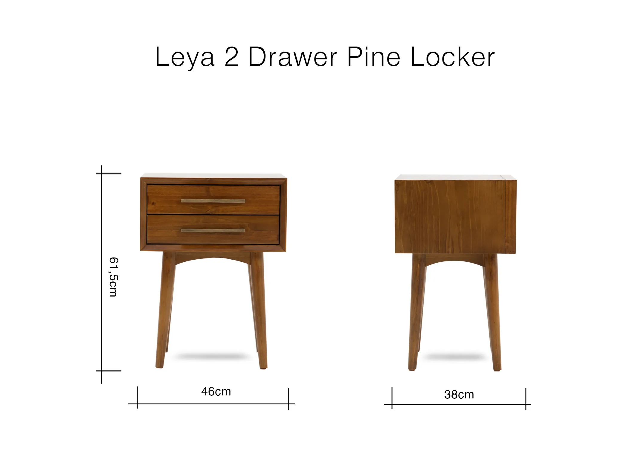 A dimension image of the Leya Locker with 46cm x 38cm x 61.5cm