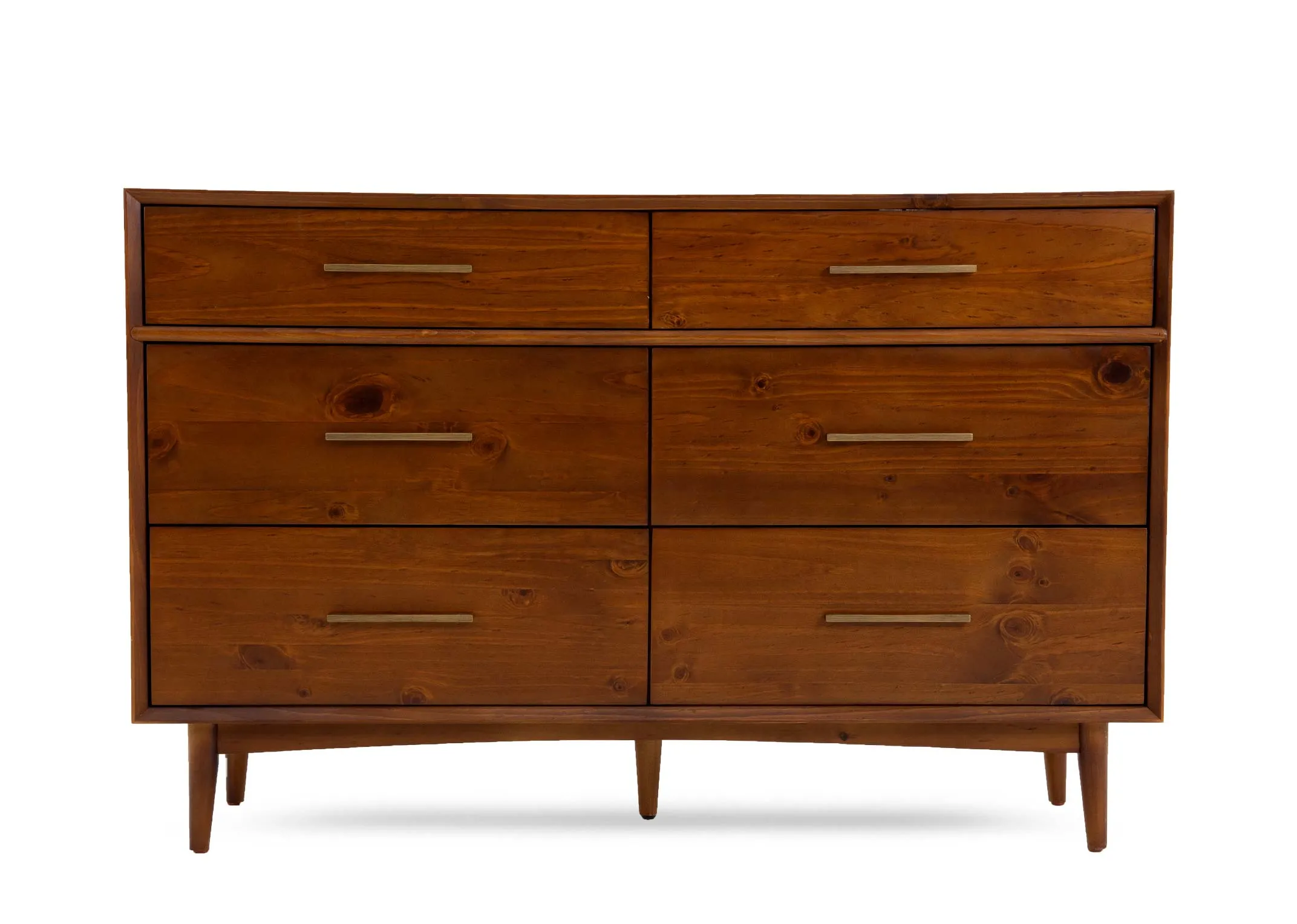 A dark wood chest of 6 drawers from EZ Livings Leya range. Closeup of drawer interior.