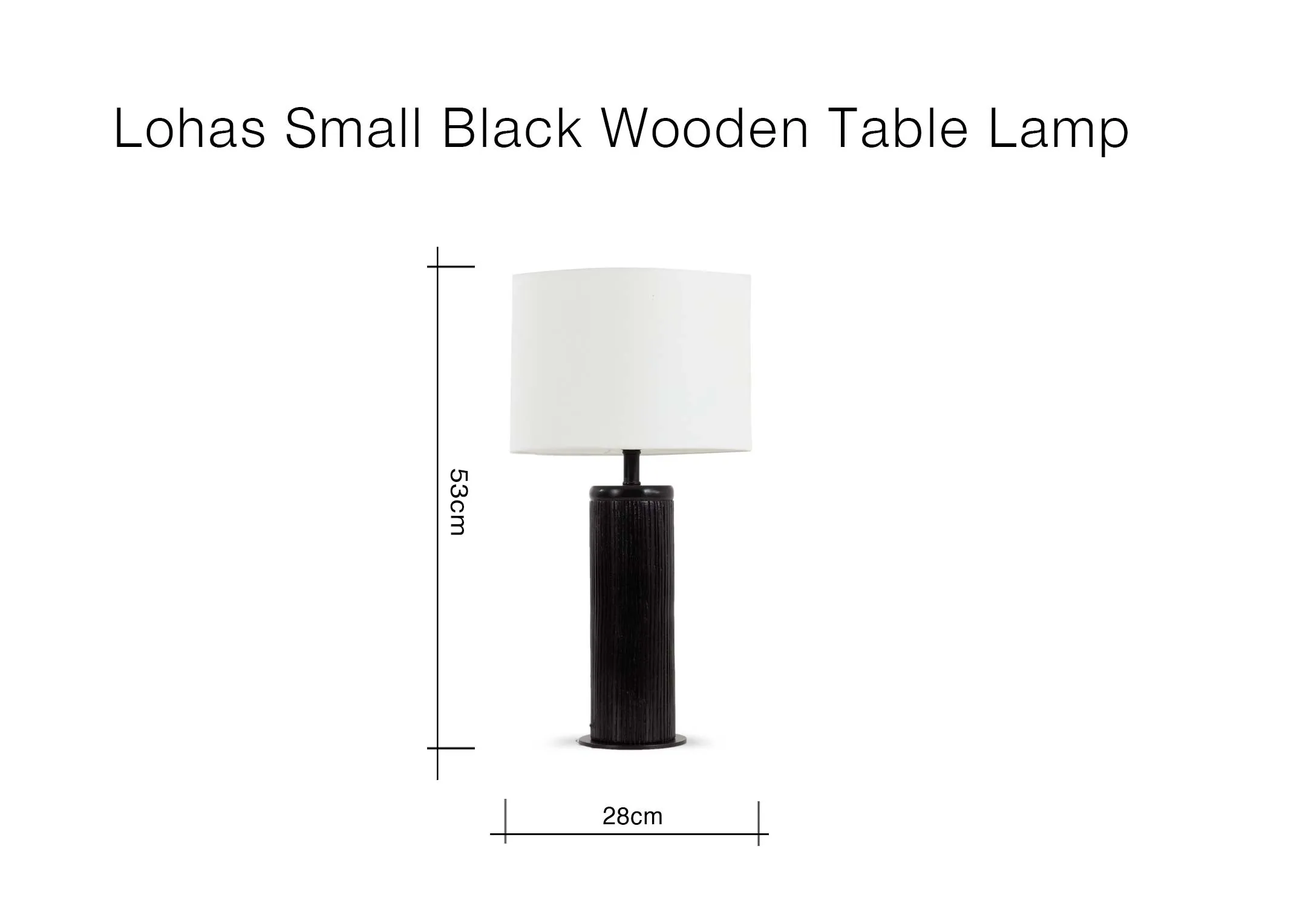 A dimension image of the Lohas small table lamp with 28cm x 53cm