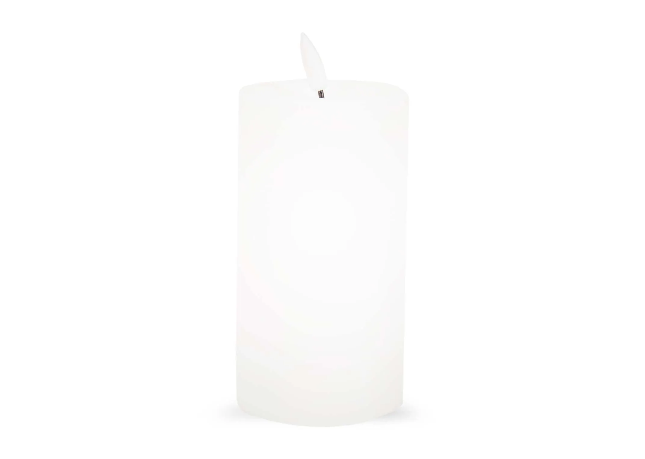 A medium white LED Candle from EZ Livings Delight range. Front view of candle made of real wax.
