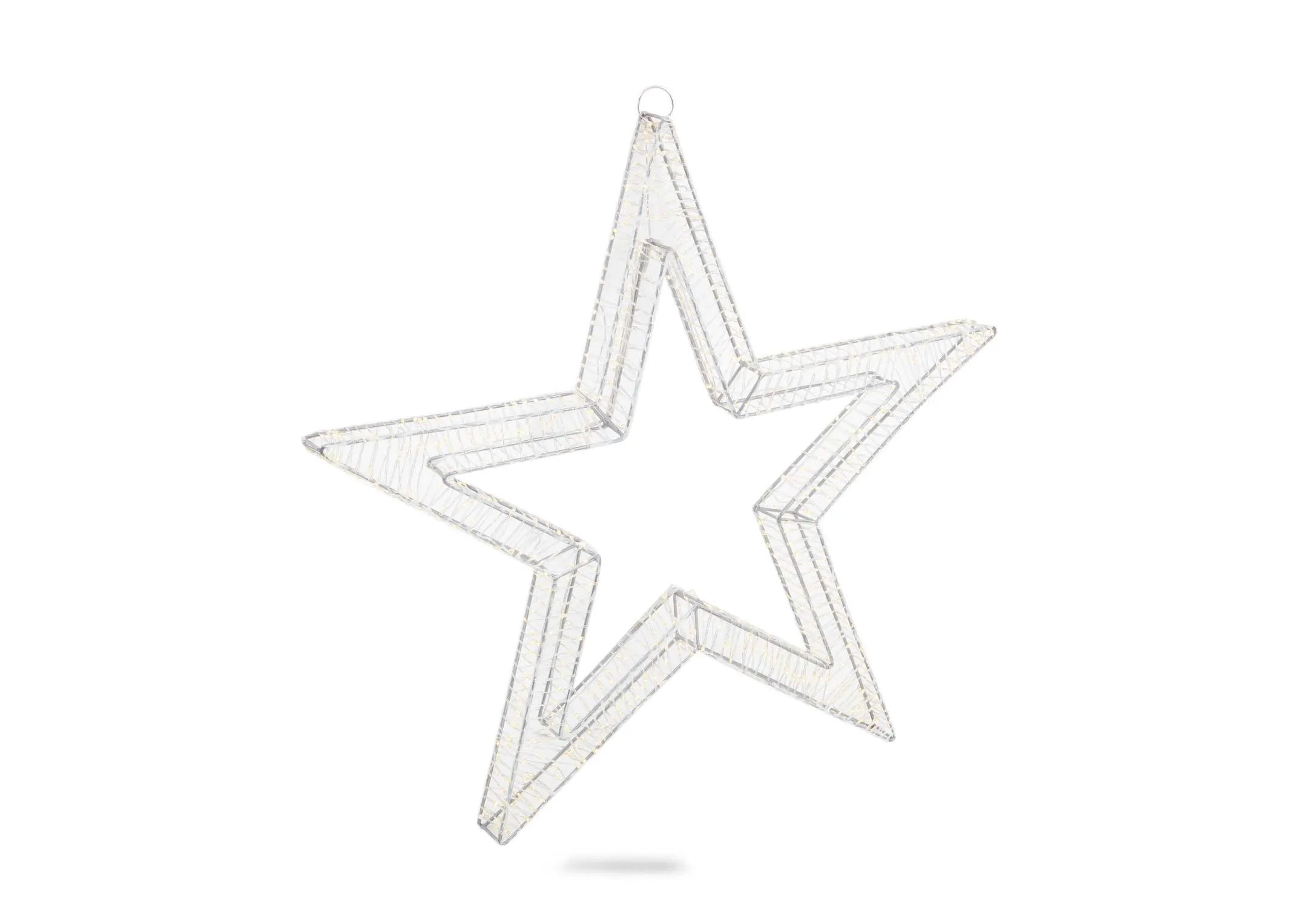 A hanging LED star from EZ Livings Christmas range. Angled view of star