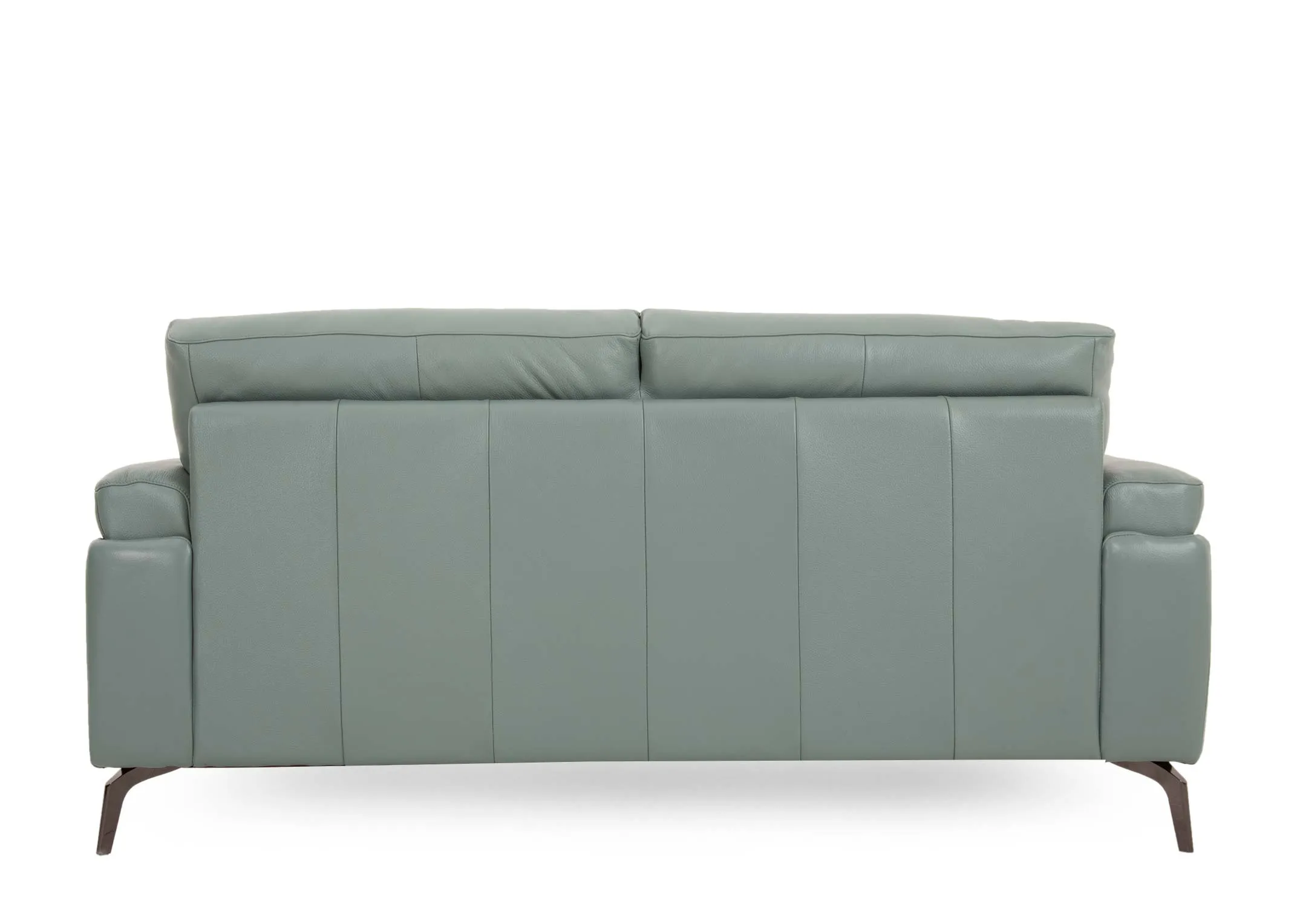 A petrol blue leather 2 seater from EZ Livings Lagoon range. Back view