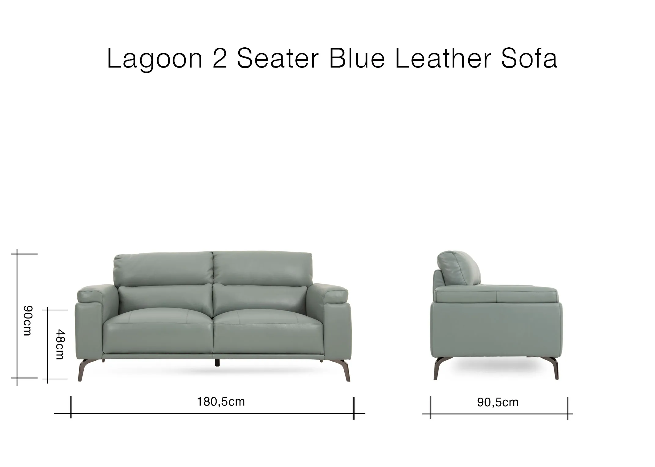 A dimension image of the Lagoon 2 Seater sofa with 180.5cm x 90.5cm x 90cm