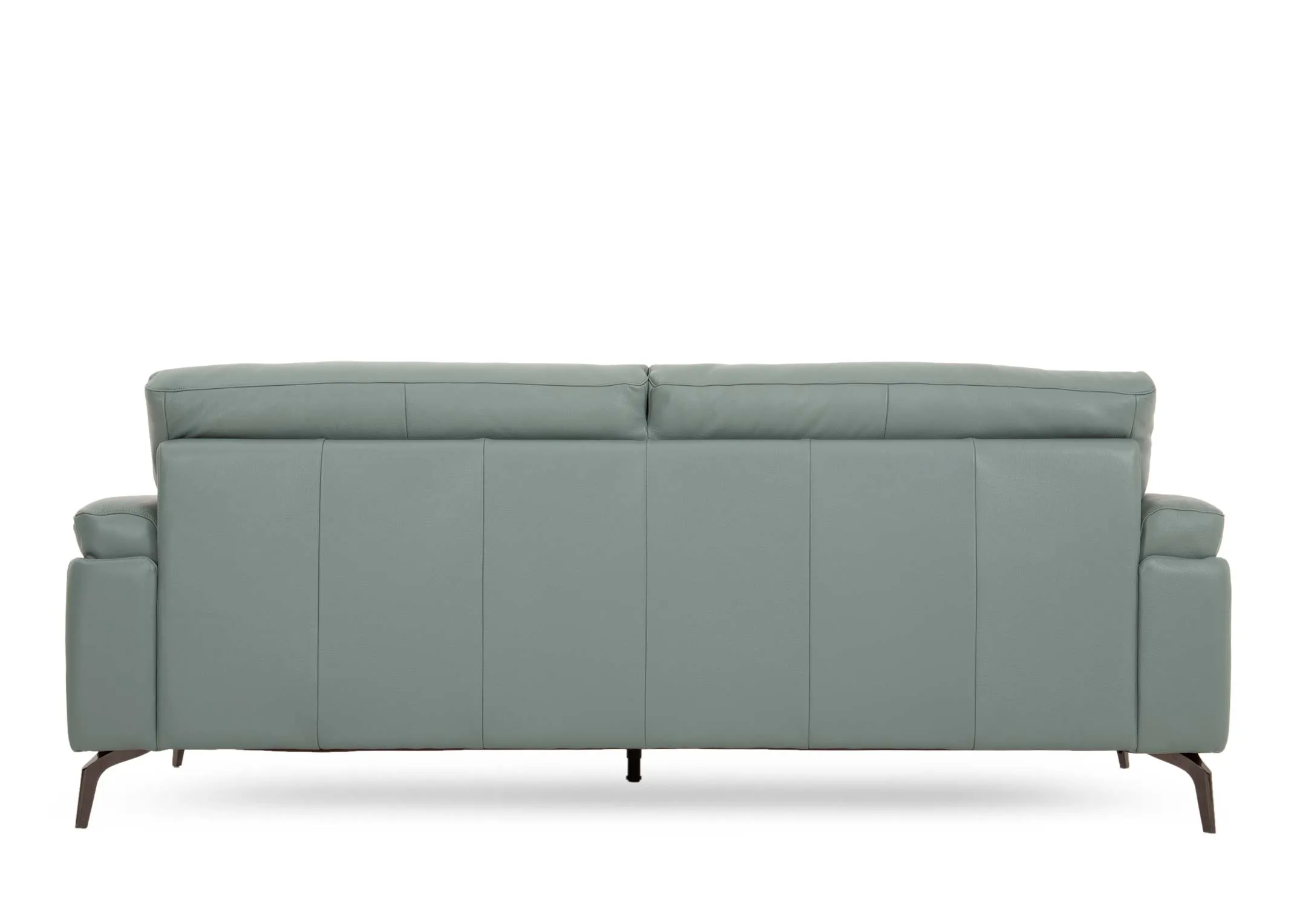 A petrol blue leather 3 seater from EZ Livings Lagoon range. Back view