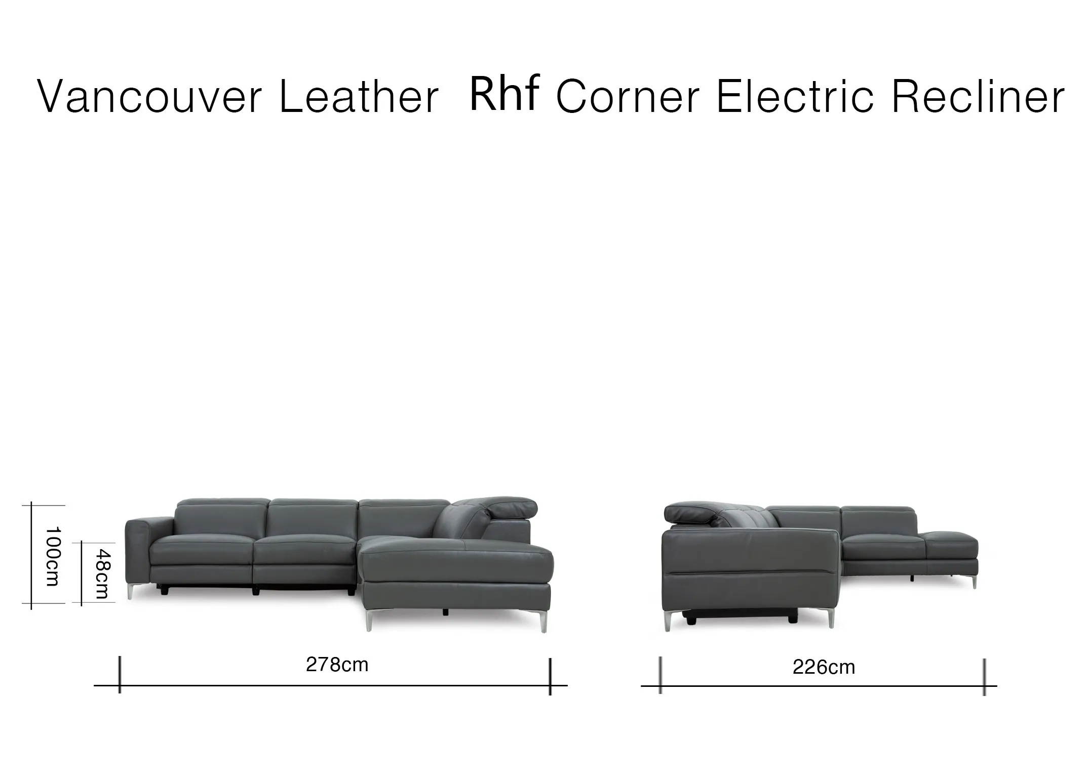 A dimension image of the Vancouver Corner chaise with 278cm x  226cm x 100cm