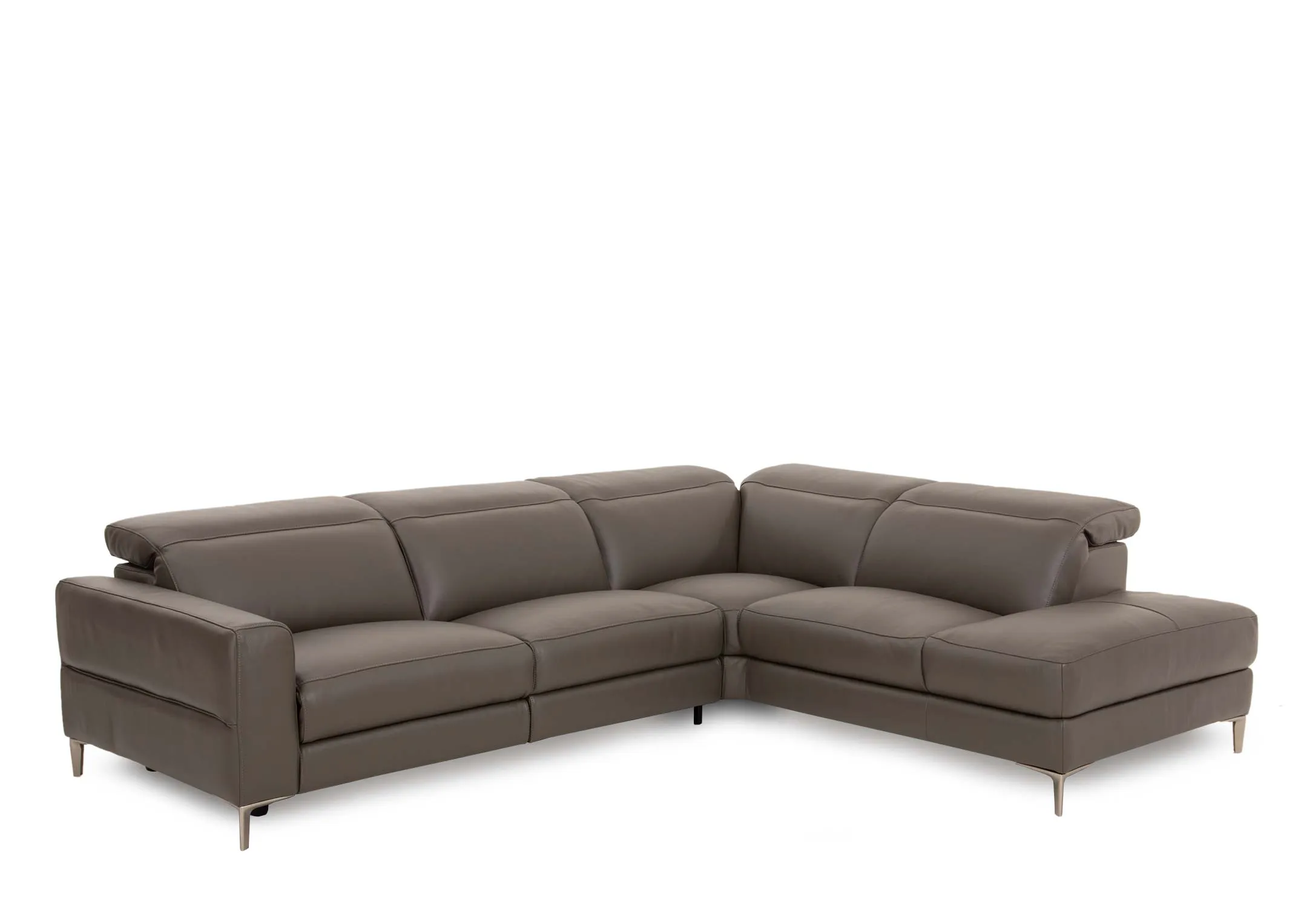 Grey Leather RHF Corner Chaise with Electric Recliner - Vancouver