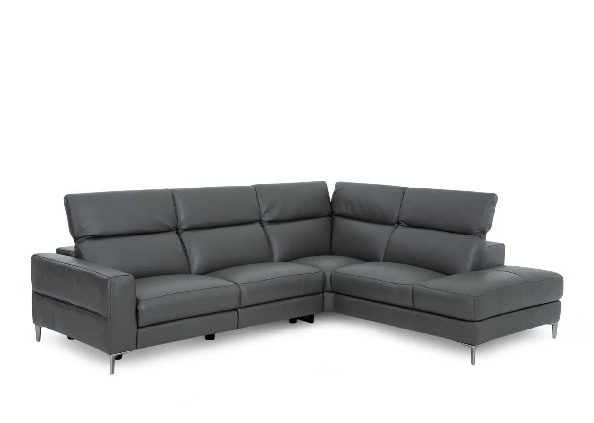 A grey leather electric reclining corner chaise from EZ Livings Vancouver range. 