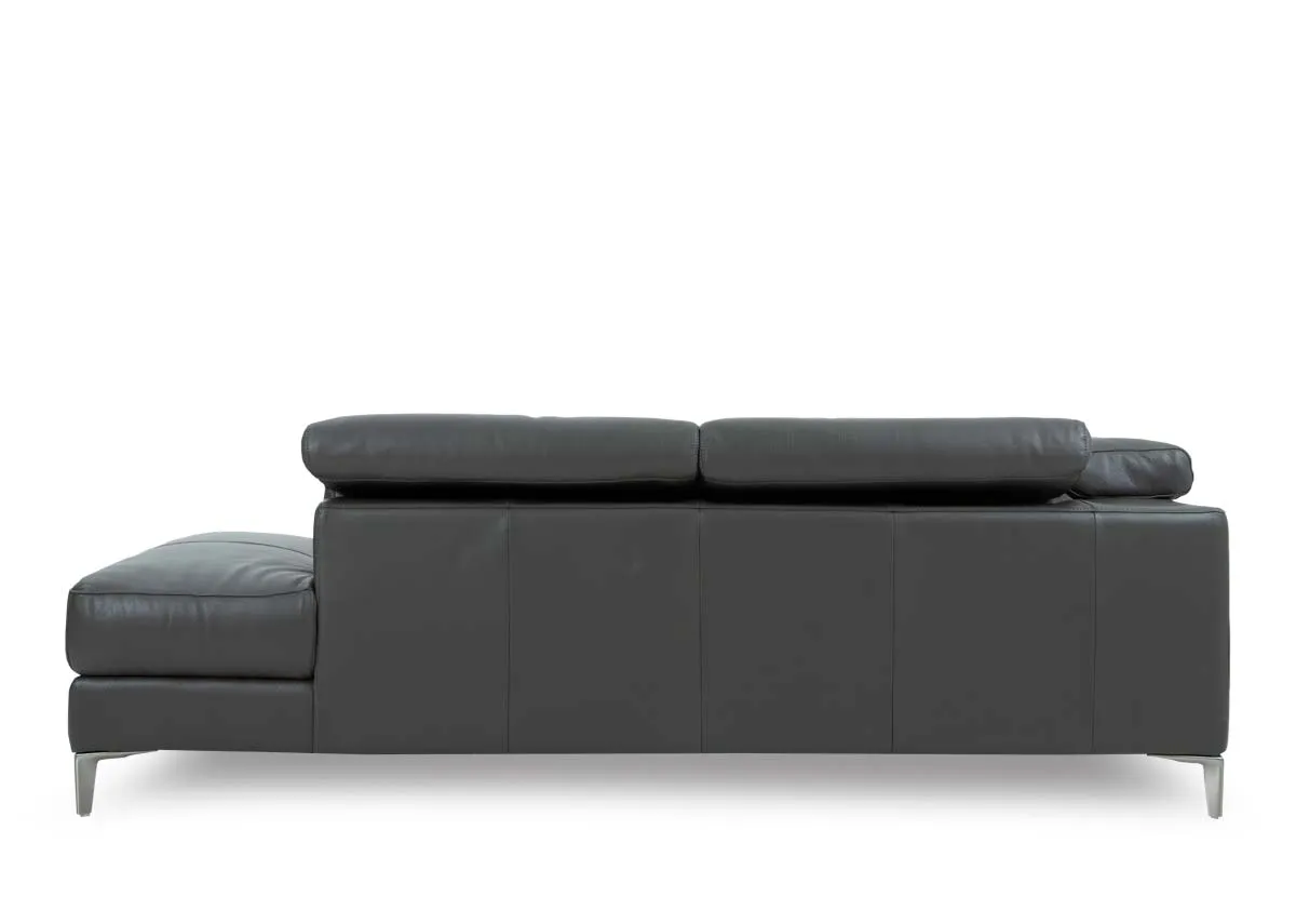 A grey leather electric reclining corner chaise from EZ Livings Vancouver range. Back view 