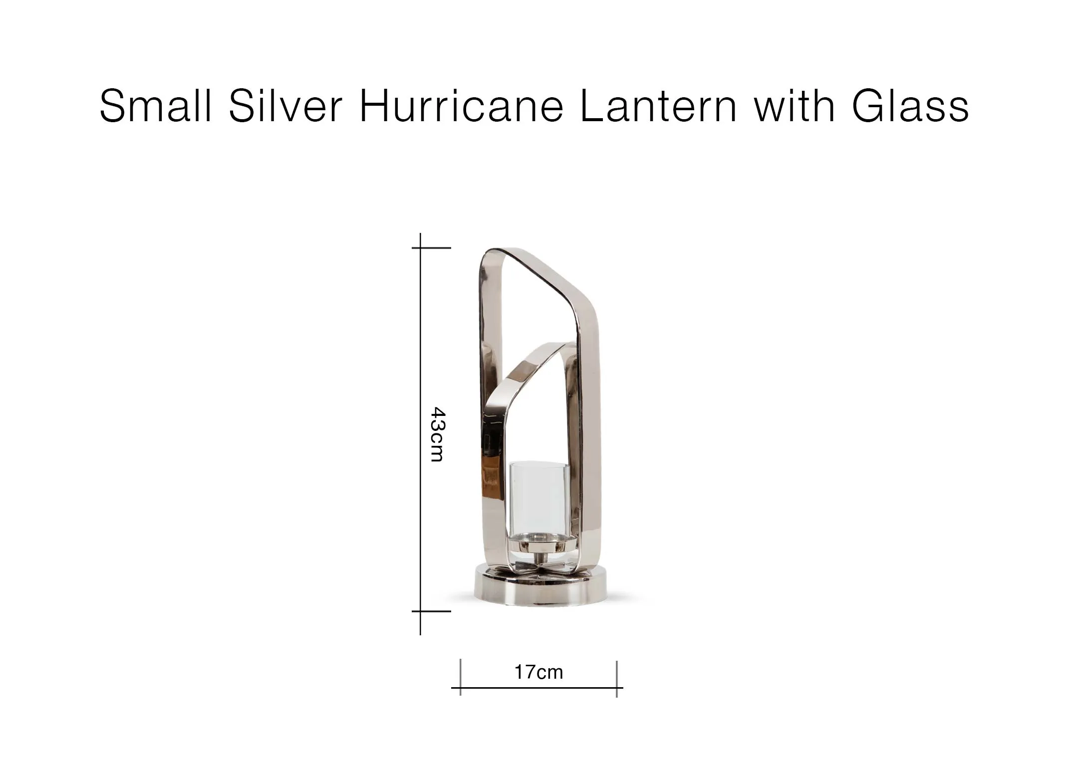 A dimension image of the Small Silver Lantern with 17cm x 43cm