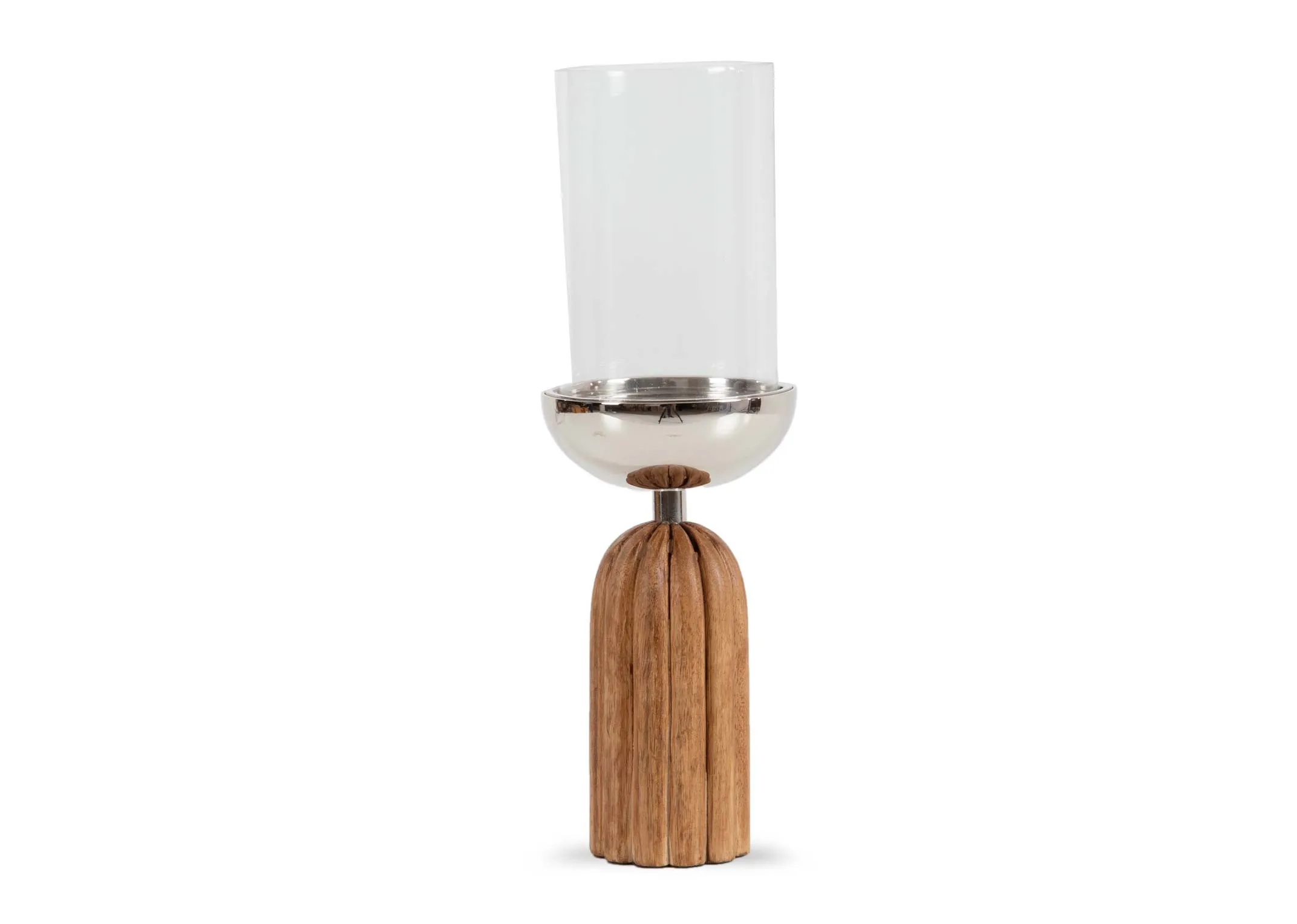 Small Wood Pillar Candle Holder with Glass - Cove