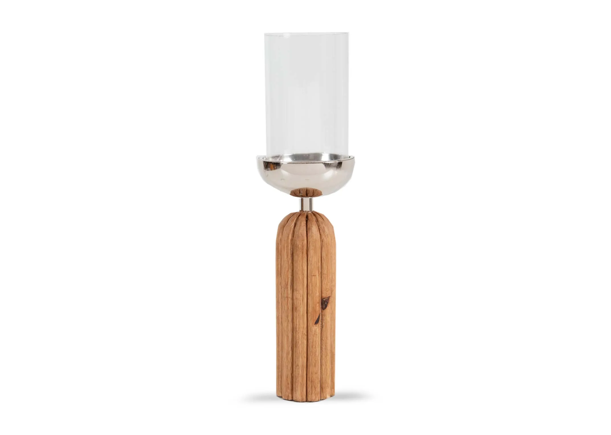 Medium Wood Pillar Candle Holder with Glass - Cove