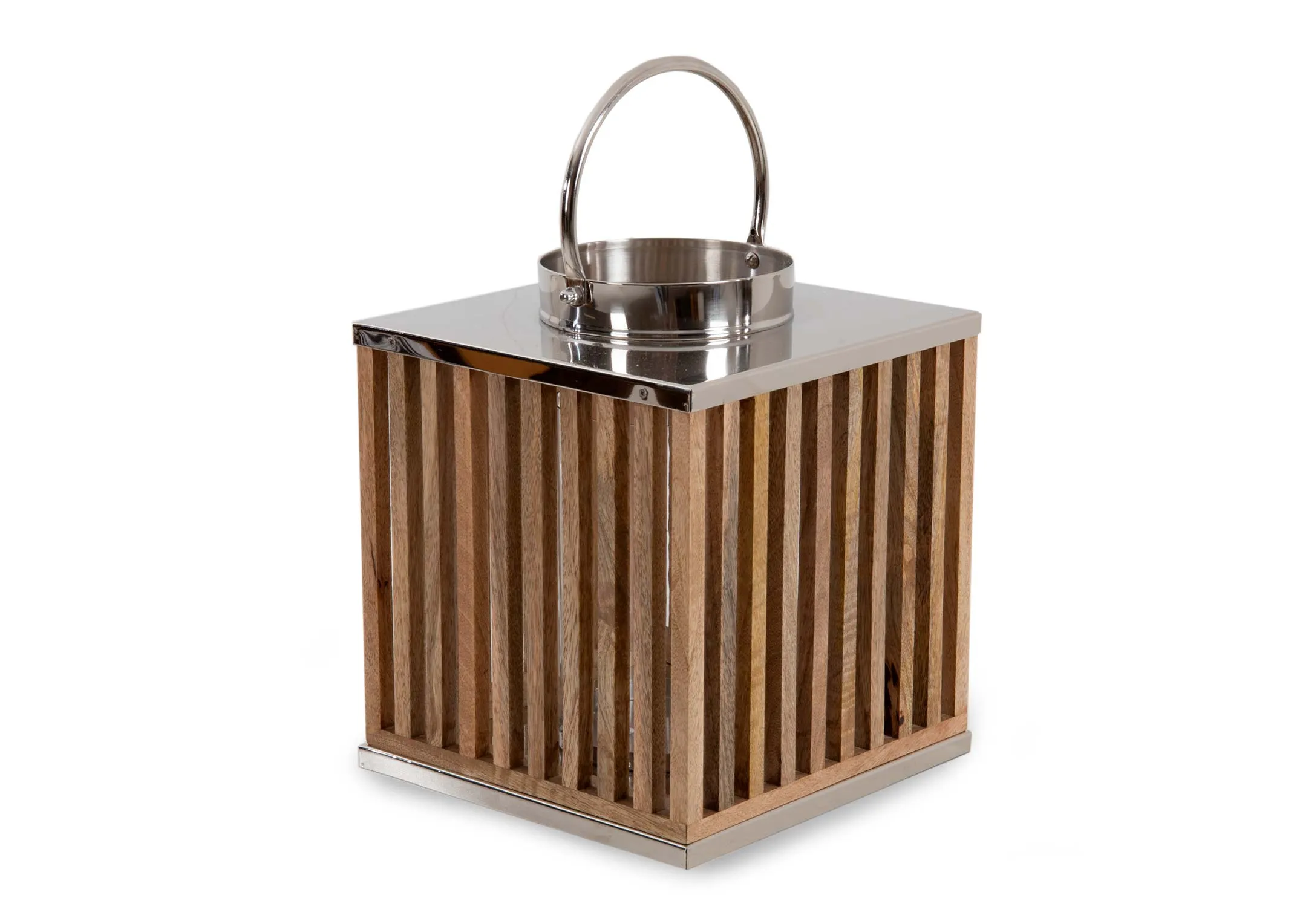 Medium Square Wood Lantern with Metal Handle - Mira