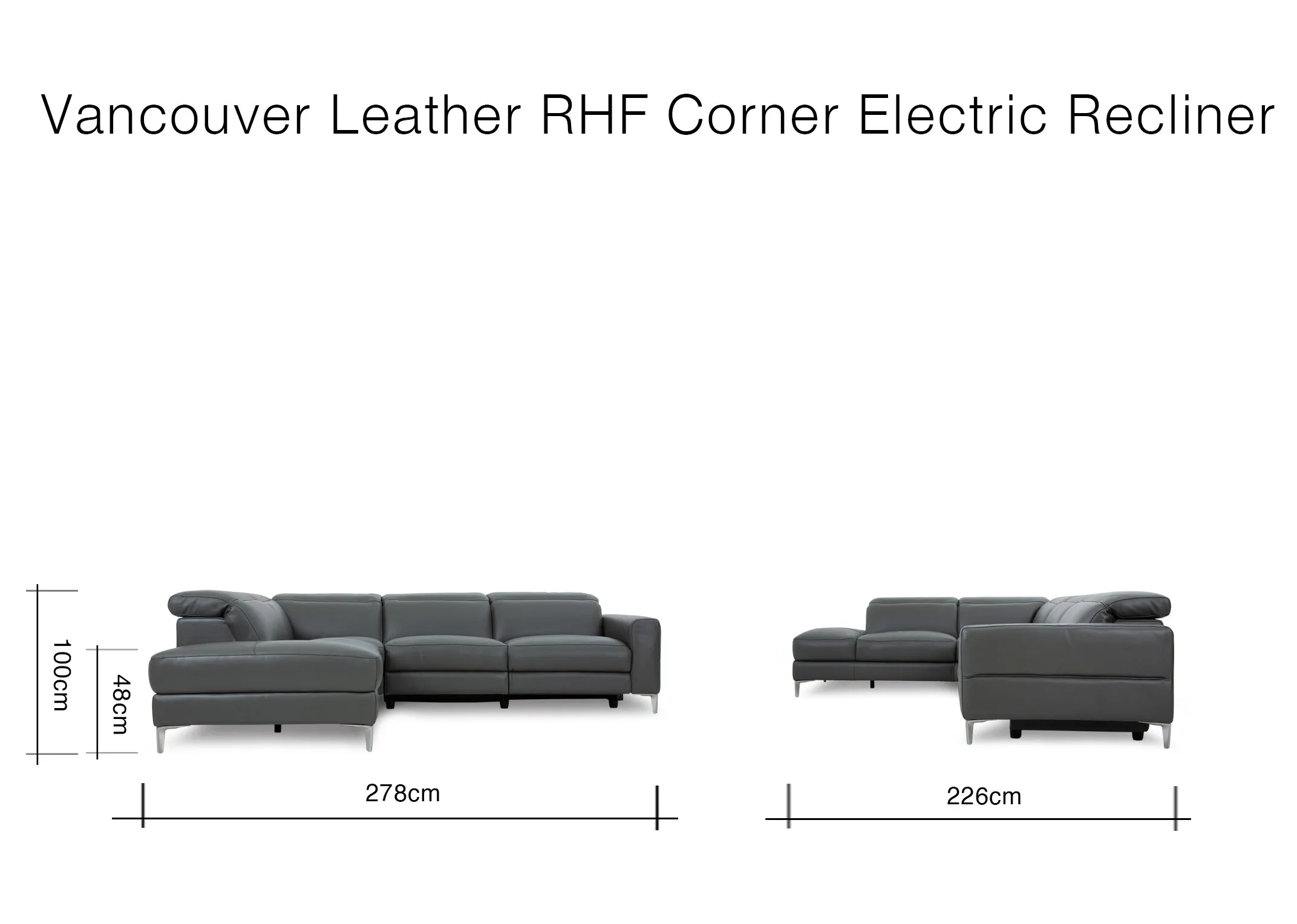 A dimension image of the Vancouver Corner chaise with 278cm x  226cm x 100cm