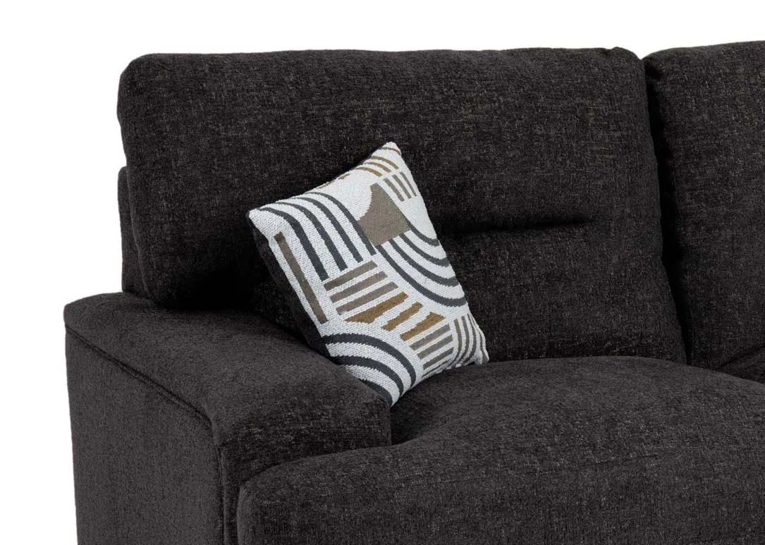 A 2 seater grey fabric sofa from EZ Livings Trieste range. Closeup of geo pattern