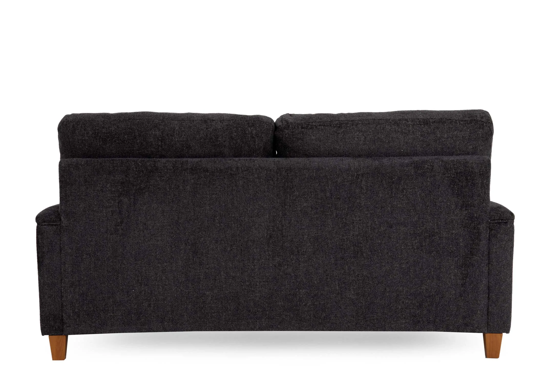 A 2 seater grey fabric sofa from EZ Livings Trieste range. Back view of solid hardwood frame