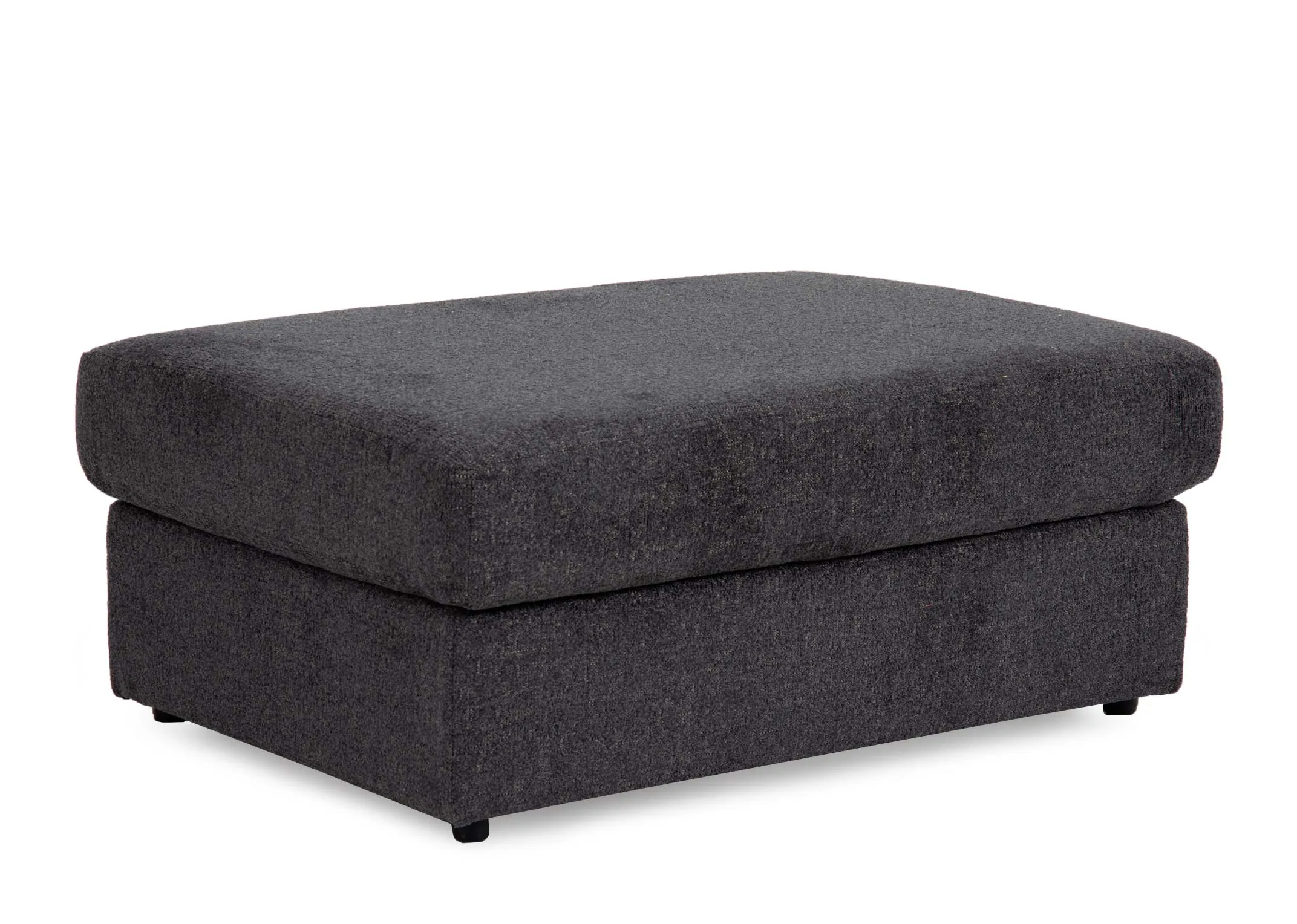 A dark grey fabric rectangular footstool from EZ Livings Trieste range. Angled view.