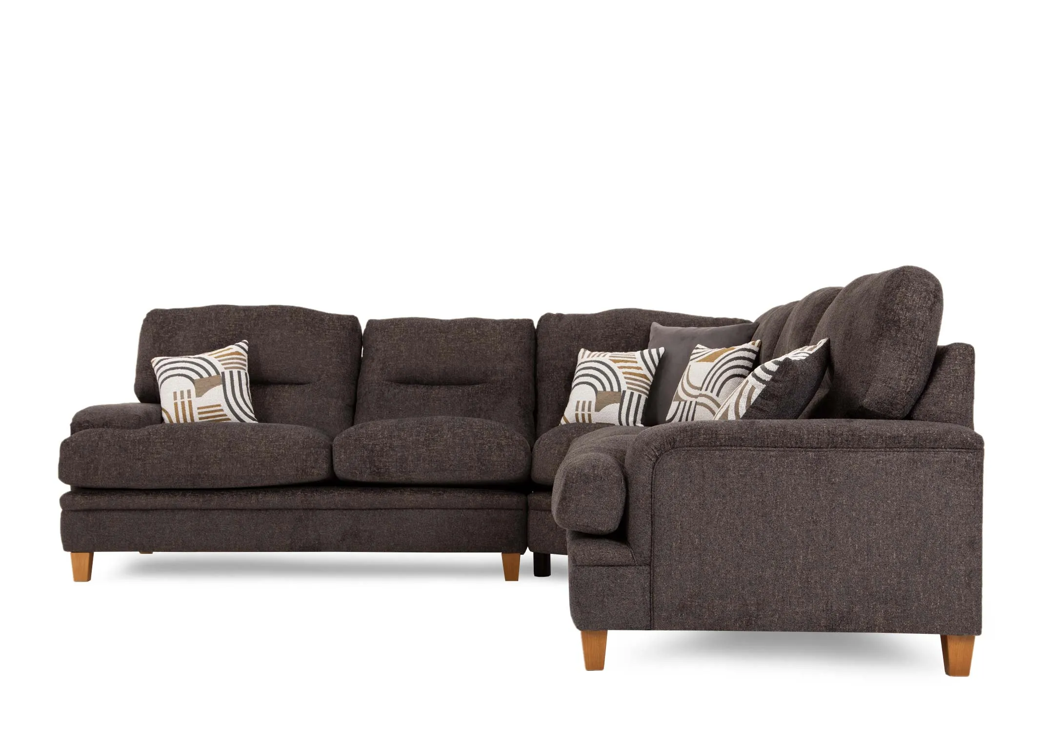 A dark grey fabric large corner group from EZ Livings Trieste range. Back view of wide large frame