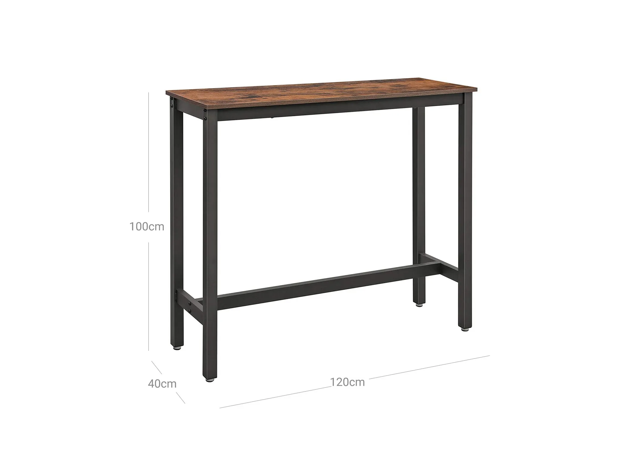 A dimension image of the Borbon bar table with 120cm x 100cm x 40cm