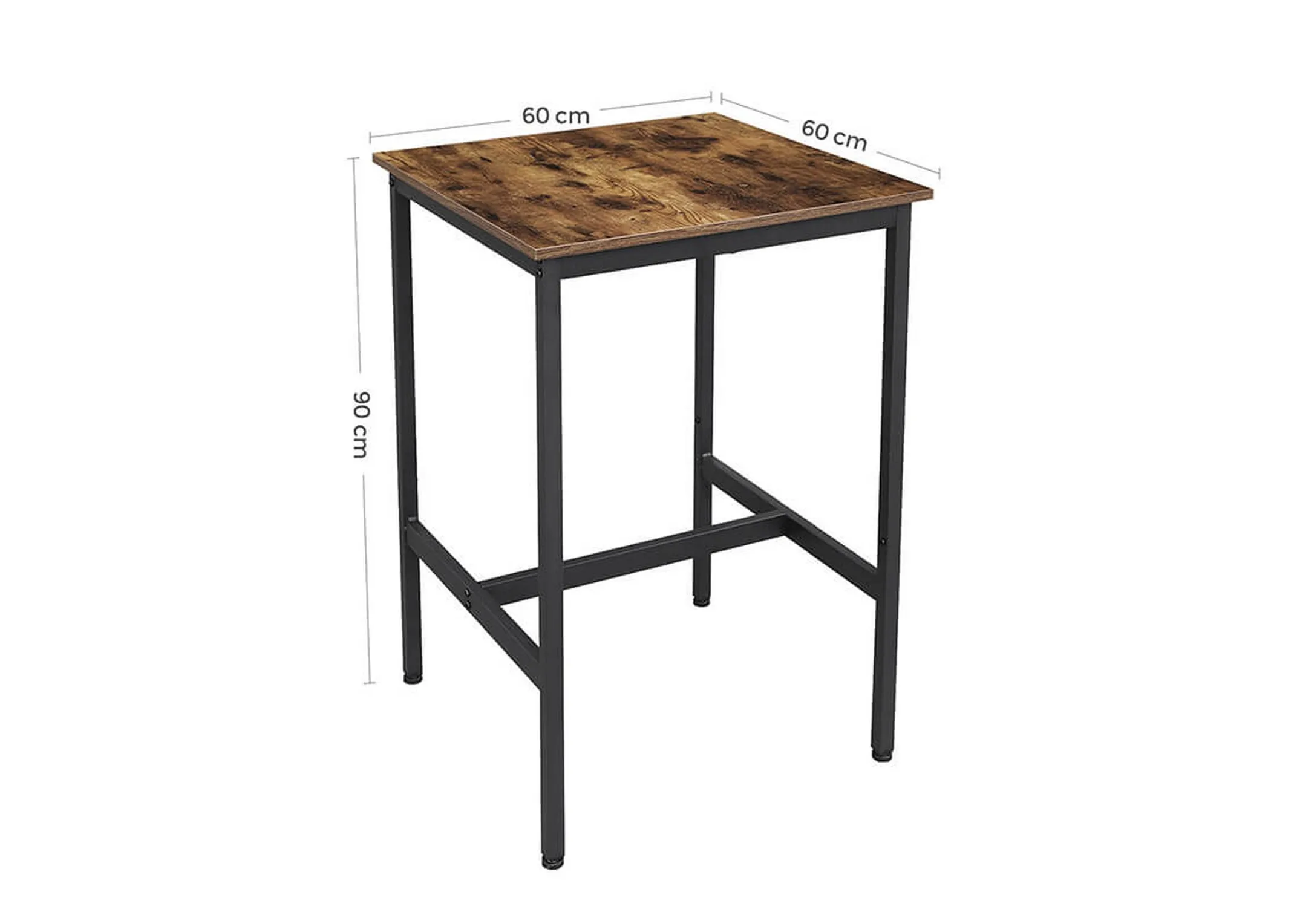 A dimension image of the Bourbon Bar table with 60cm x 60cm x 90cm 