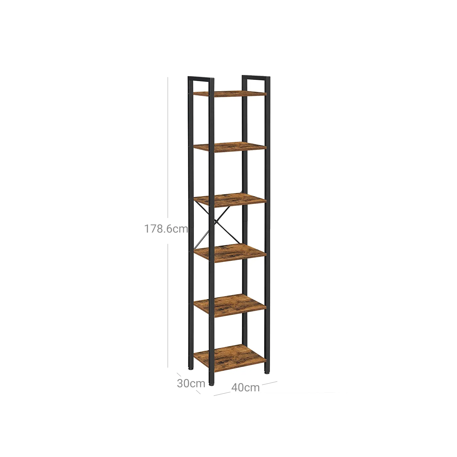 A dimension image of the Bourbon shelving unti with 40cm x 30cm x 178.6cm