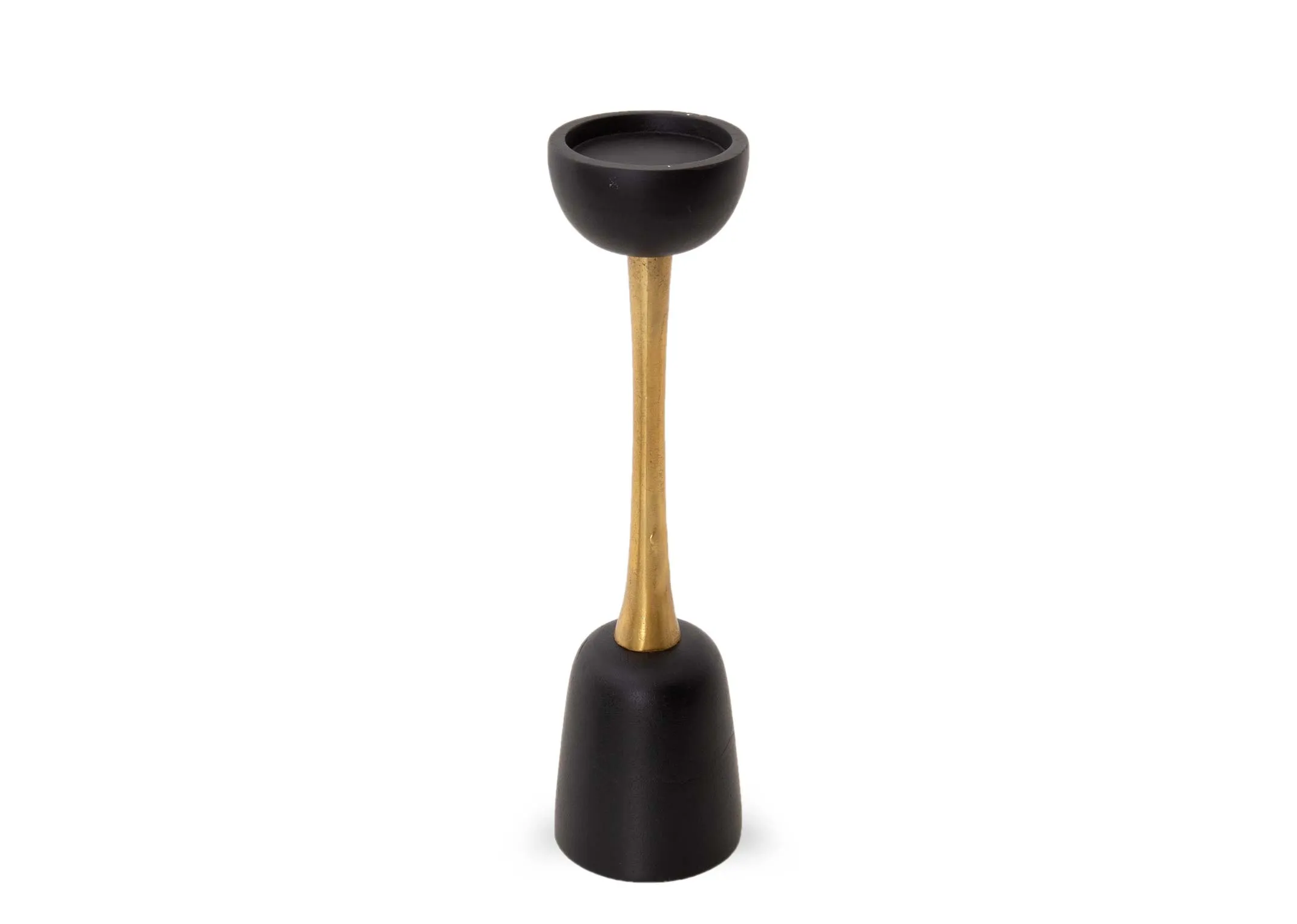 Medium Black & Gold Pillar Candle Holder - Deco