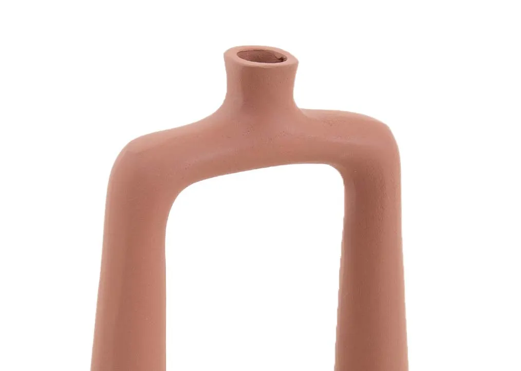 A terracotta vase with rectangle cut out from EZ Livings deco range. Closeup of slim opening