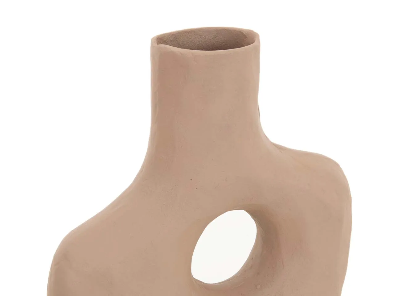A light brown vase with hole from EZ Livings Deco range Closeup of light brown clay finish
