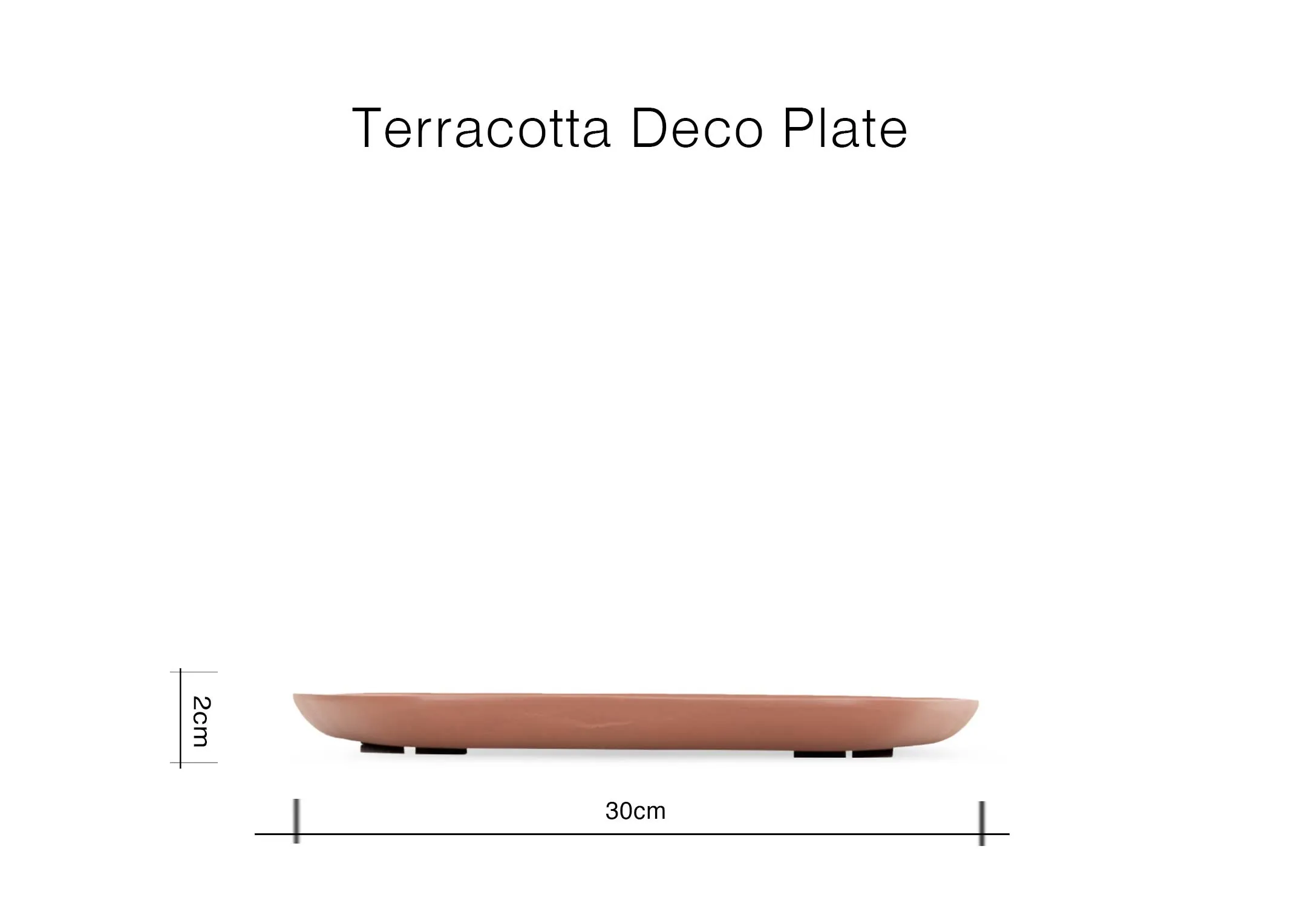 A dimension image of the terracotta plate with 30cm x 2cm
