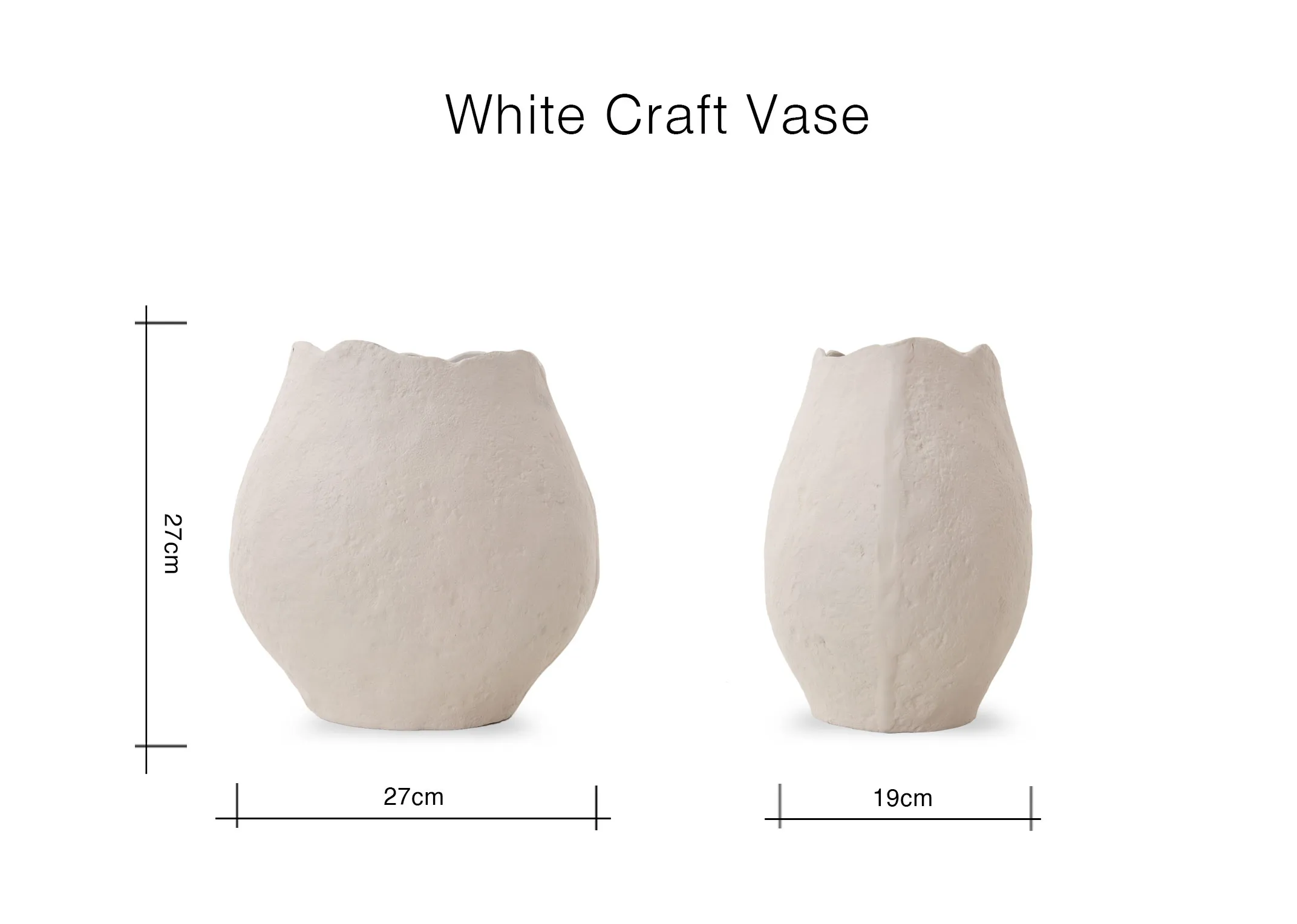 A dimension image of the White Craft Vase with 27cm x 19cm