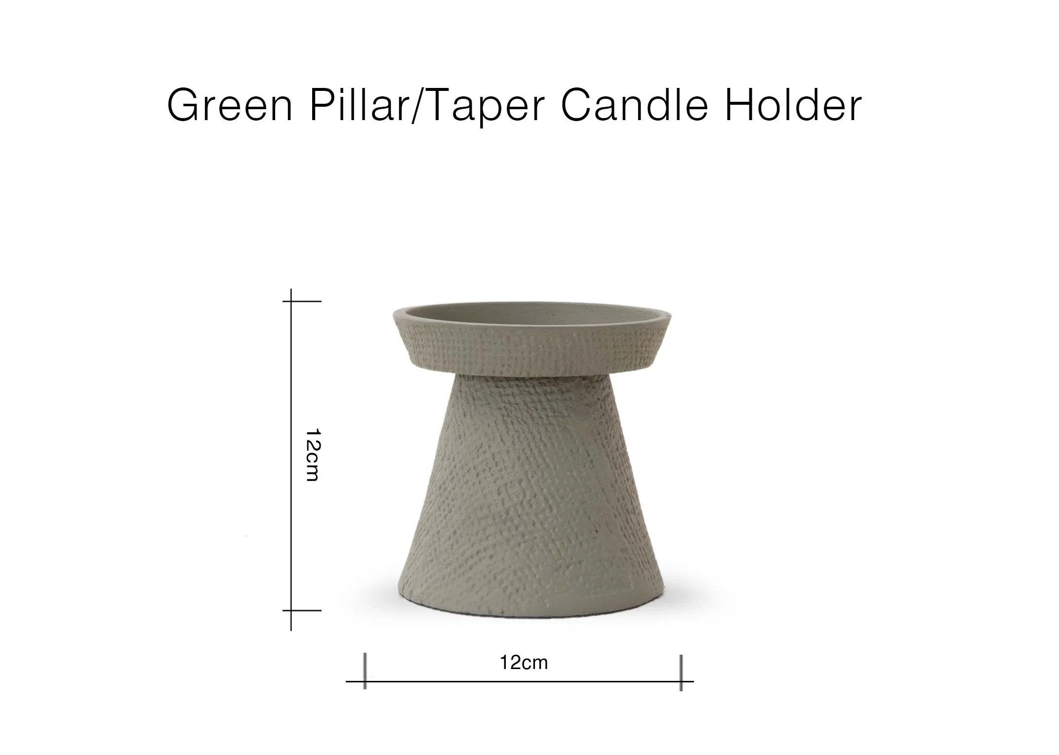 A dimension image of the Green Pillar Taper Candle Holder with 12cm x 12cm