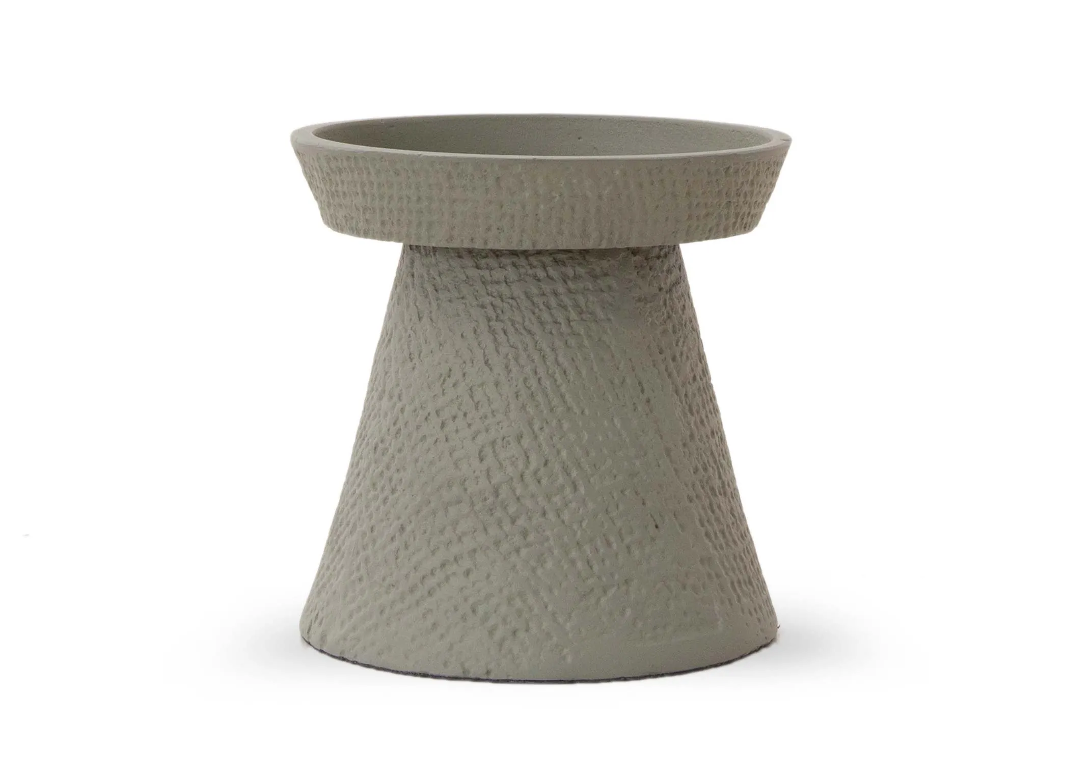 A green pillar candle holder from EZ Livings deco range.Front view of textured finish