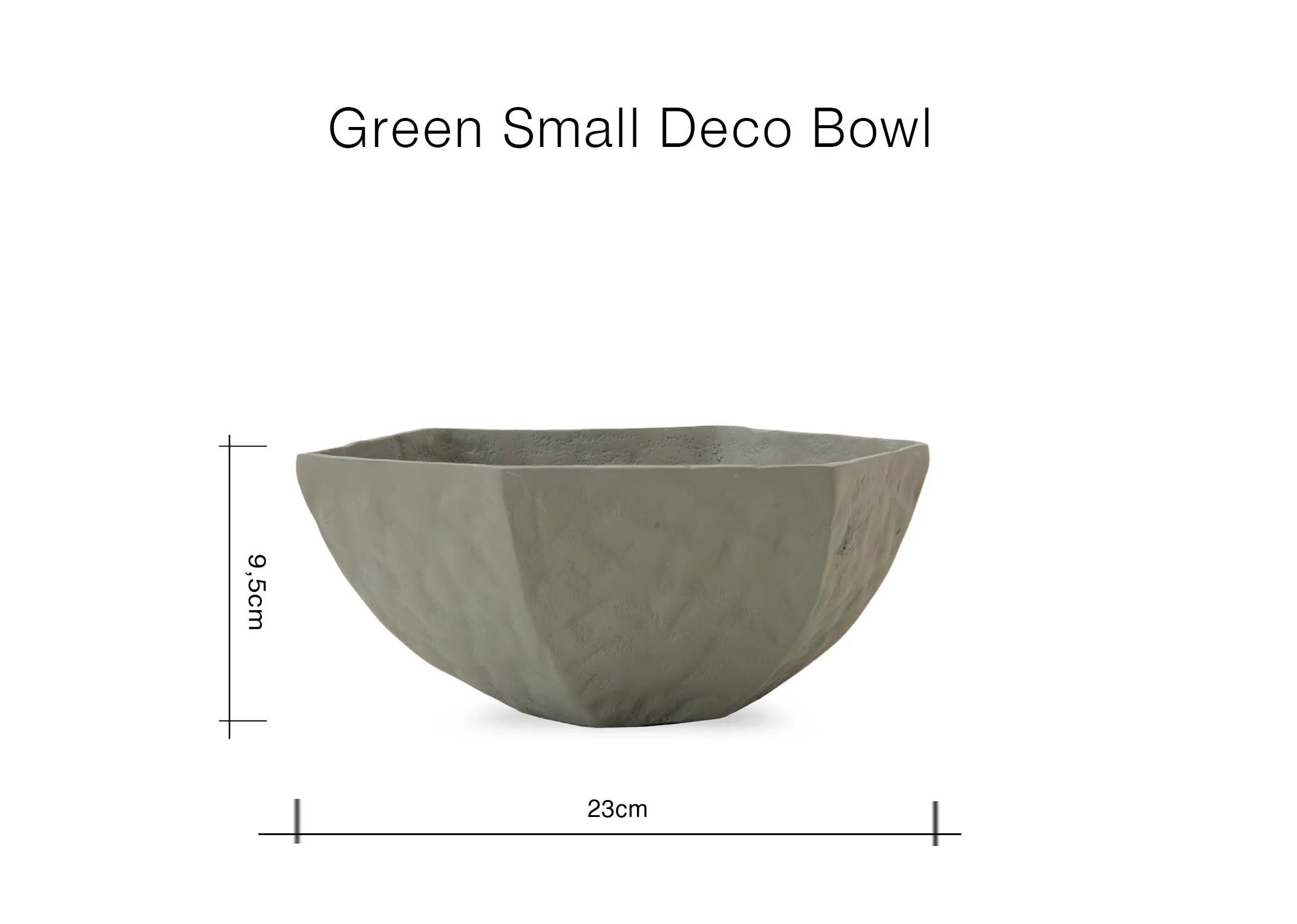 A dimension image of the Small Green Deco bowl with 23cm x 9.5cm