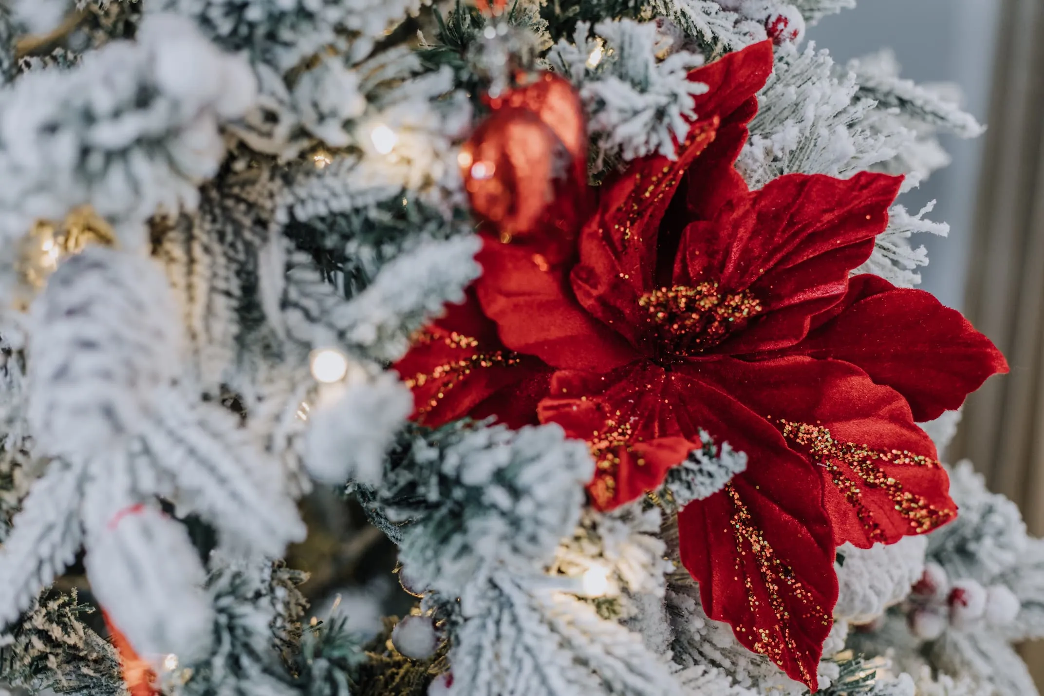 Red Poinsettia Branch - Christmas Spray