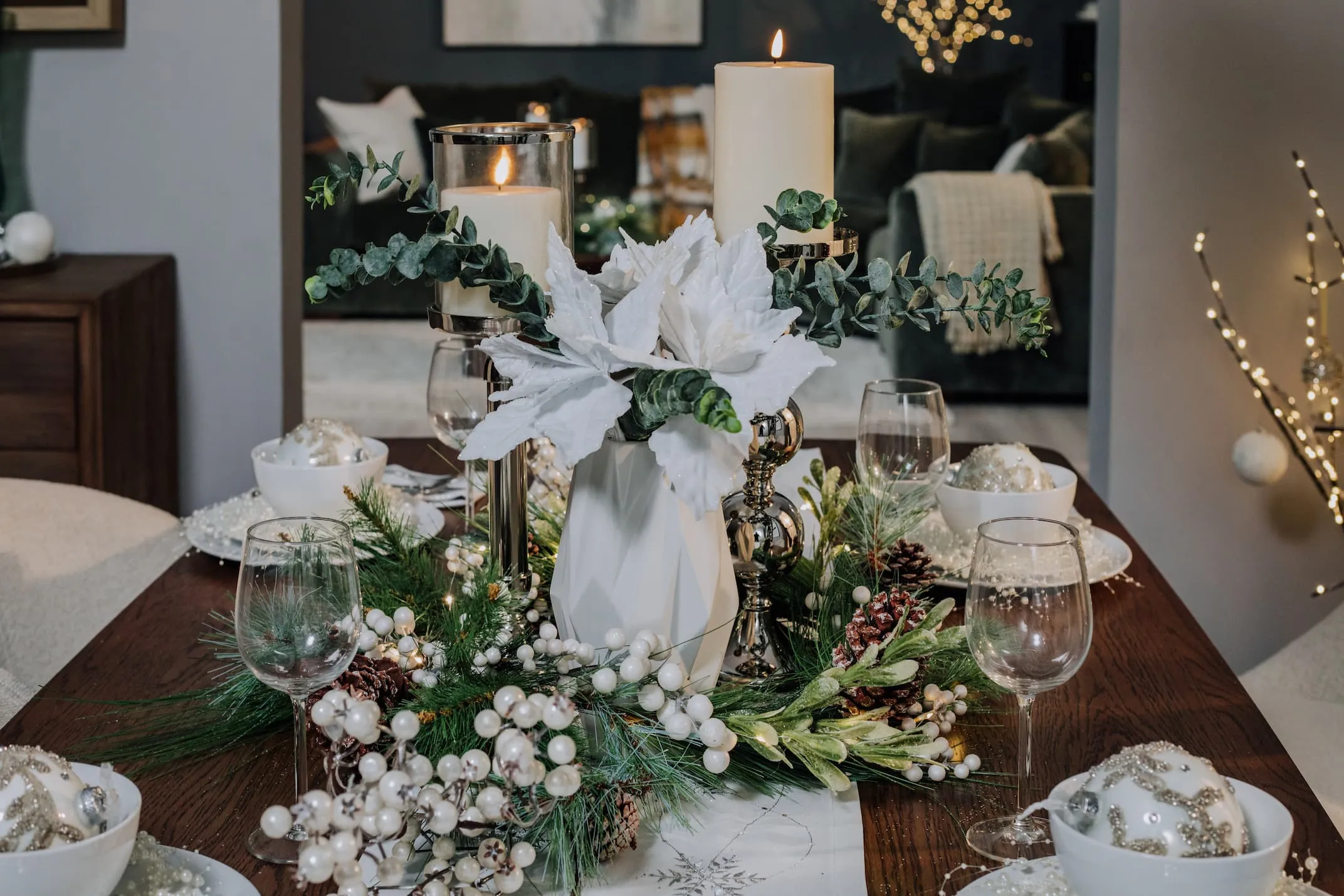 White Poinsettia Branch - Christmas Spray