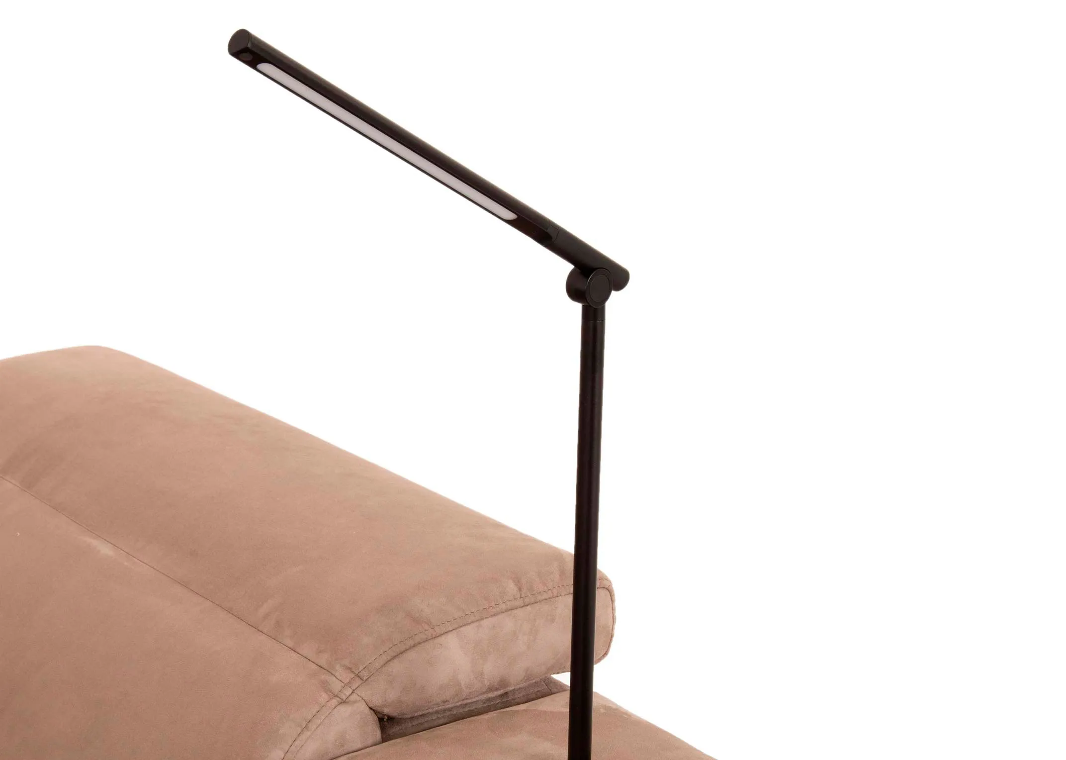 A taupe fabric power reclining corner sofa from EZ Livings Bellissimo range. Closeup of overhead reading light