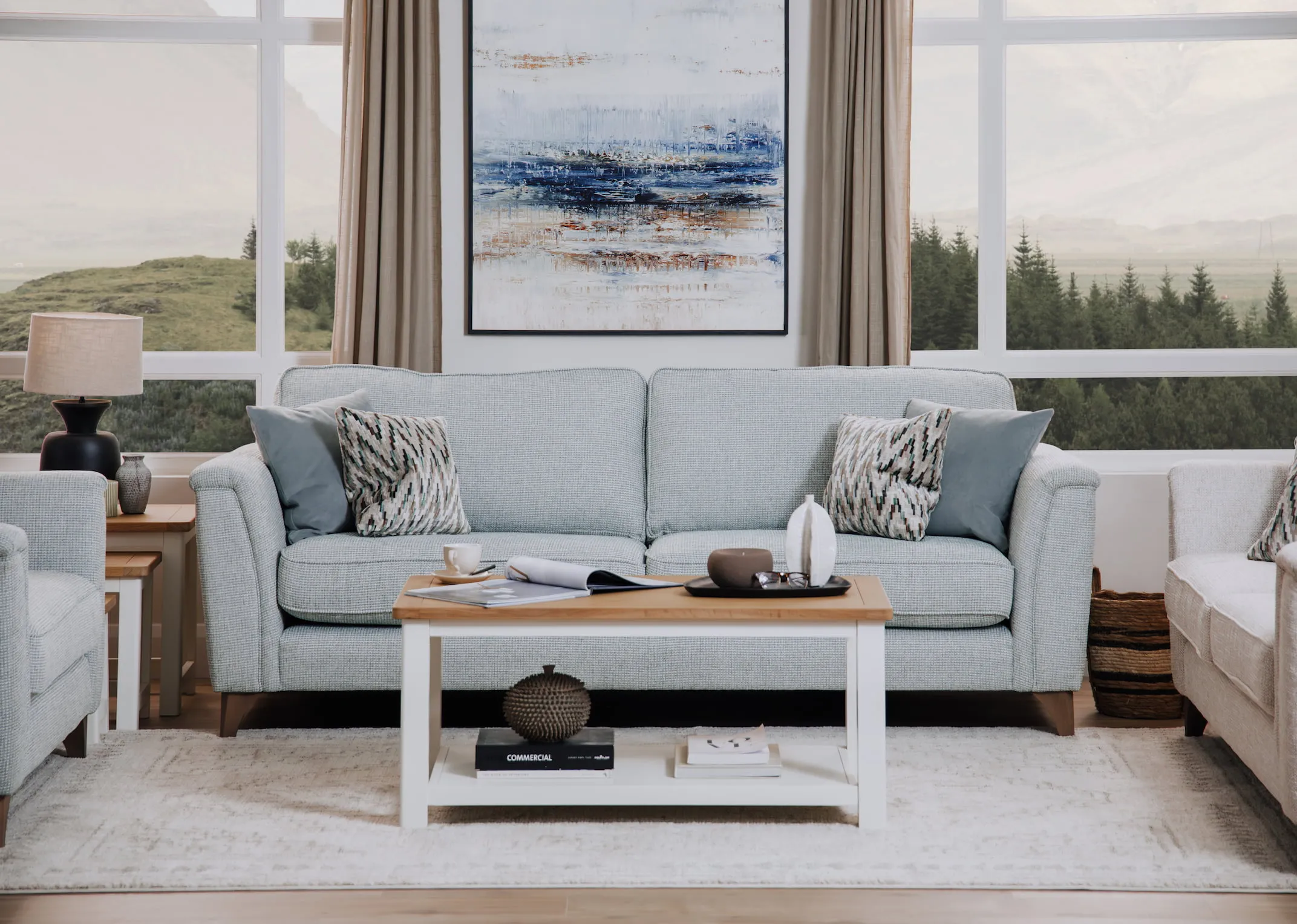 4 Seater Blue Accent Fabric Sofa - Ella