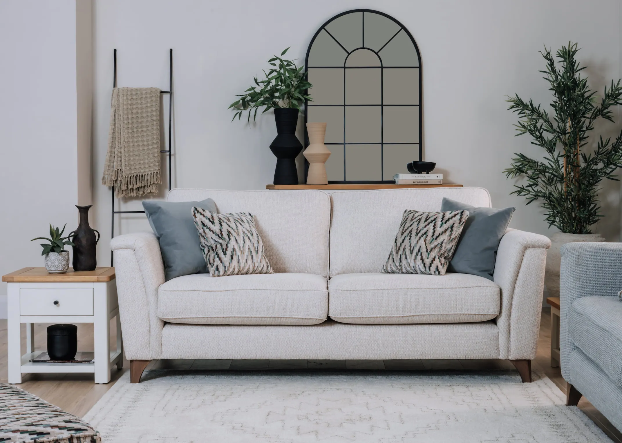 3 Seater Beige Fabric Sofa - Ella