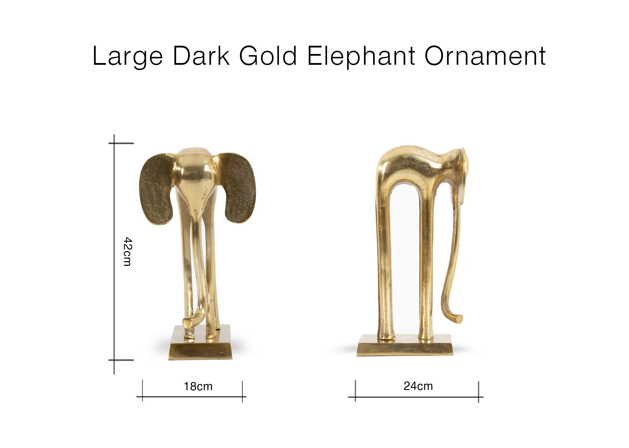 A dimension image of the Elephant Ornament with 18cm x 24cm x 42cm