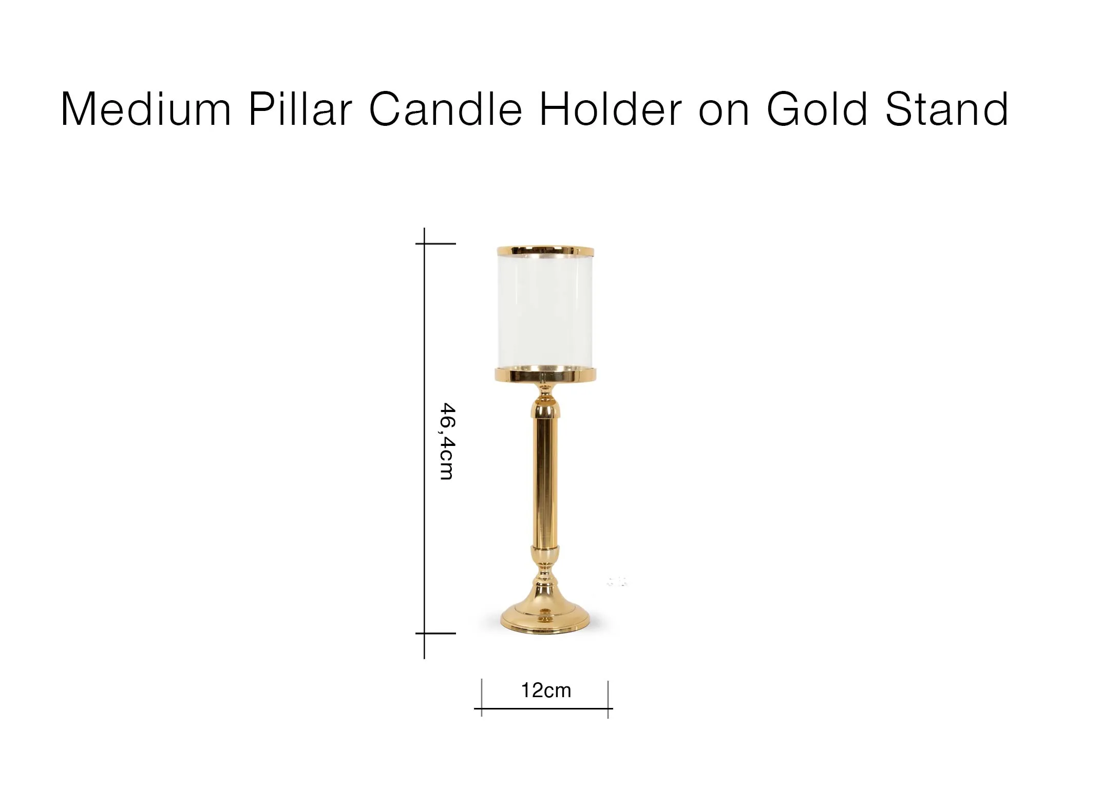 A dimension image of the Medium Pillar Candle Holder with 12cm x 46.4cm