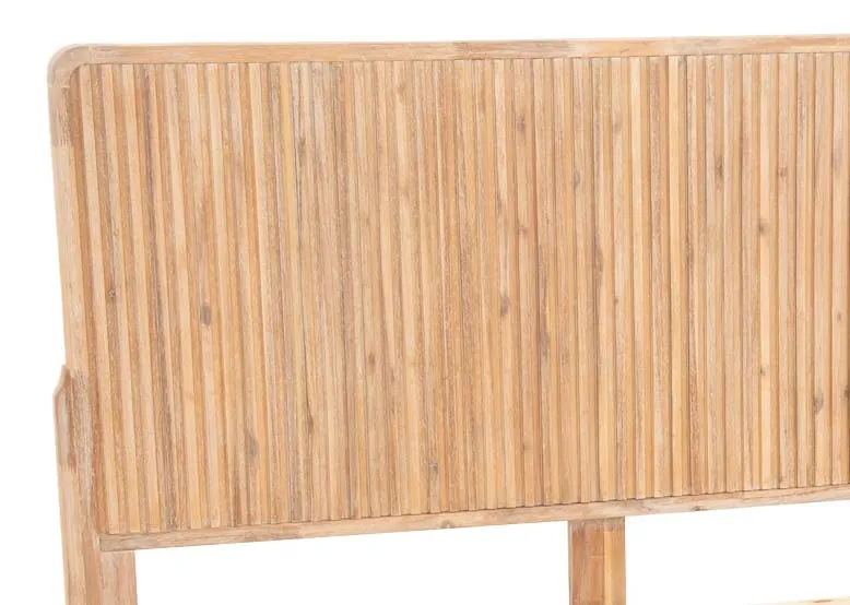 A double 4ft 6 acacia bedframe from EZ Livings Milo range. Closeup of washed out texture on headboard.