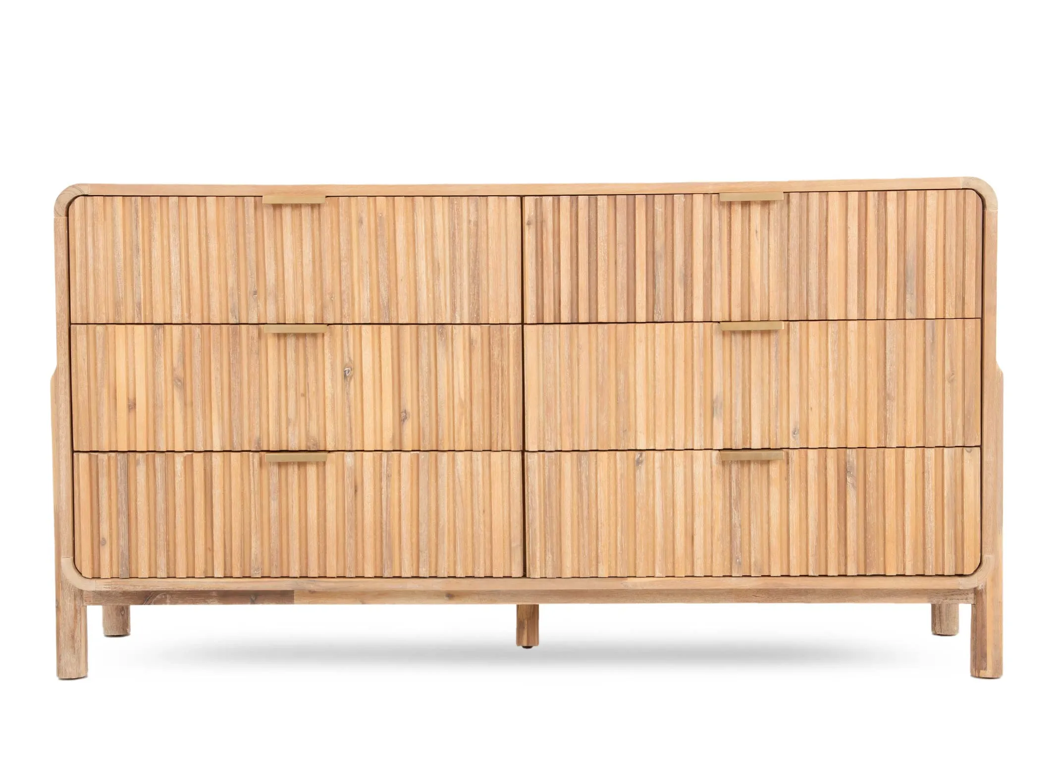 A 6 drawer acacia dresser from EZ Livings Milo range. Front view of panelling detail