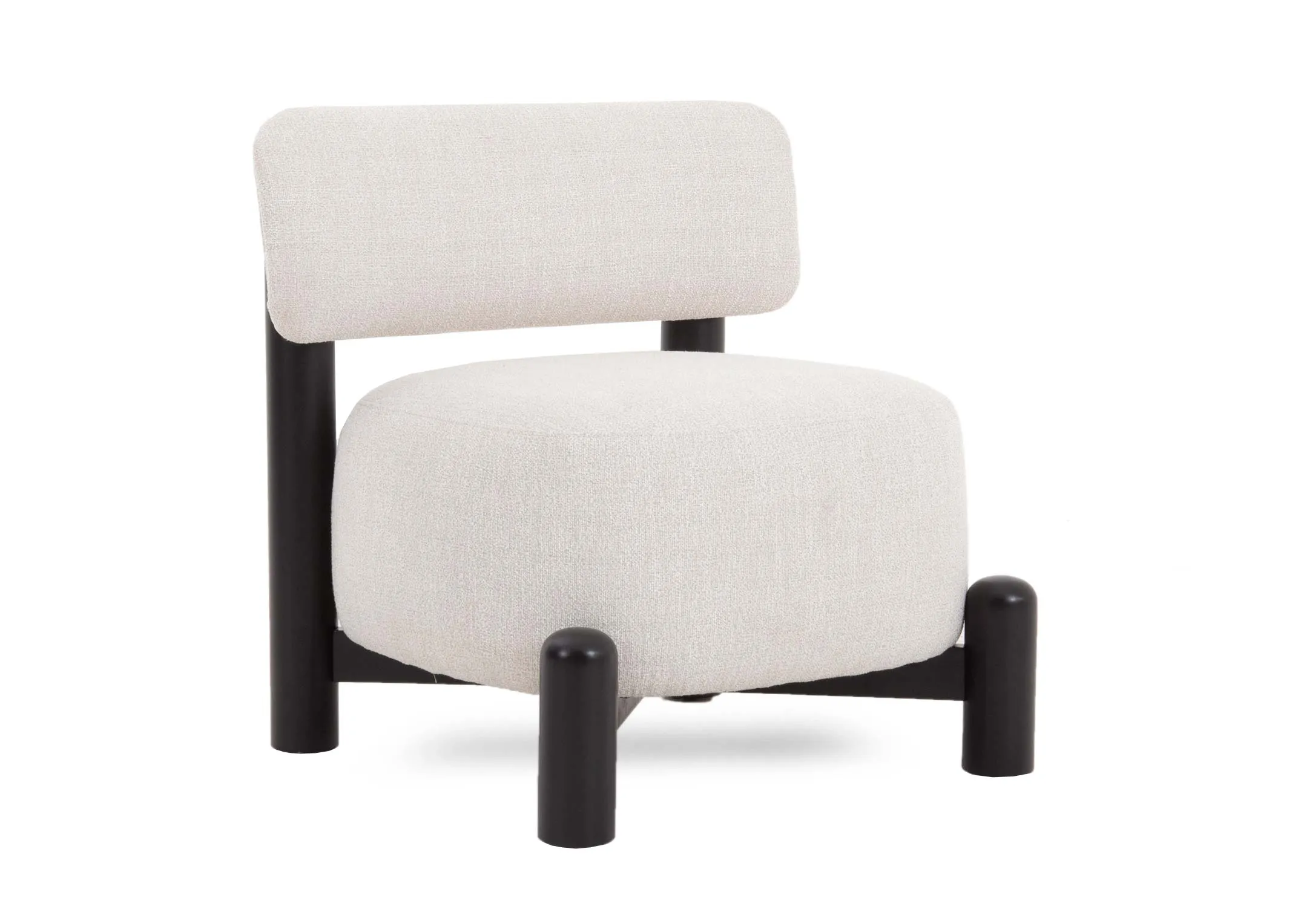 A cream fabric accent chair from EZ Livings Ember range. Angled view of off white plump seat cushion